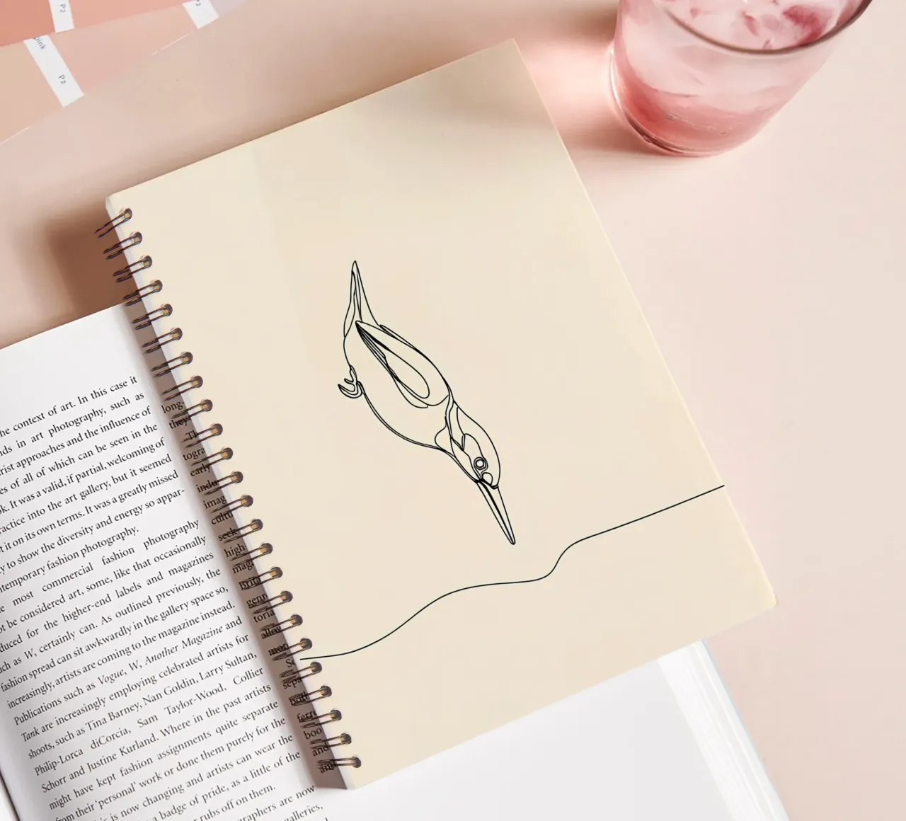 IJsvogel duiken Minimalistische lijntekening notitieboek met spiraal van Viv Line Art