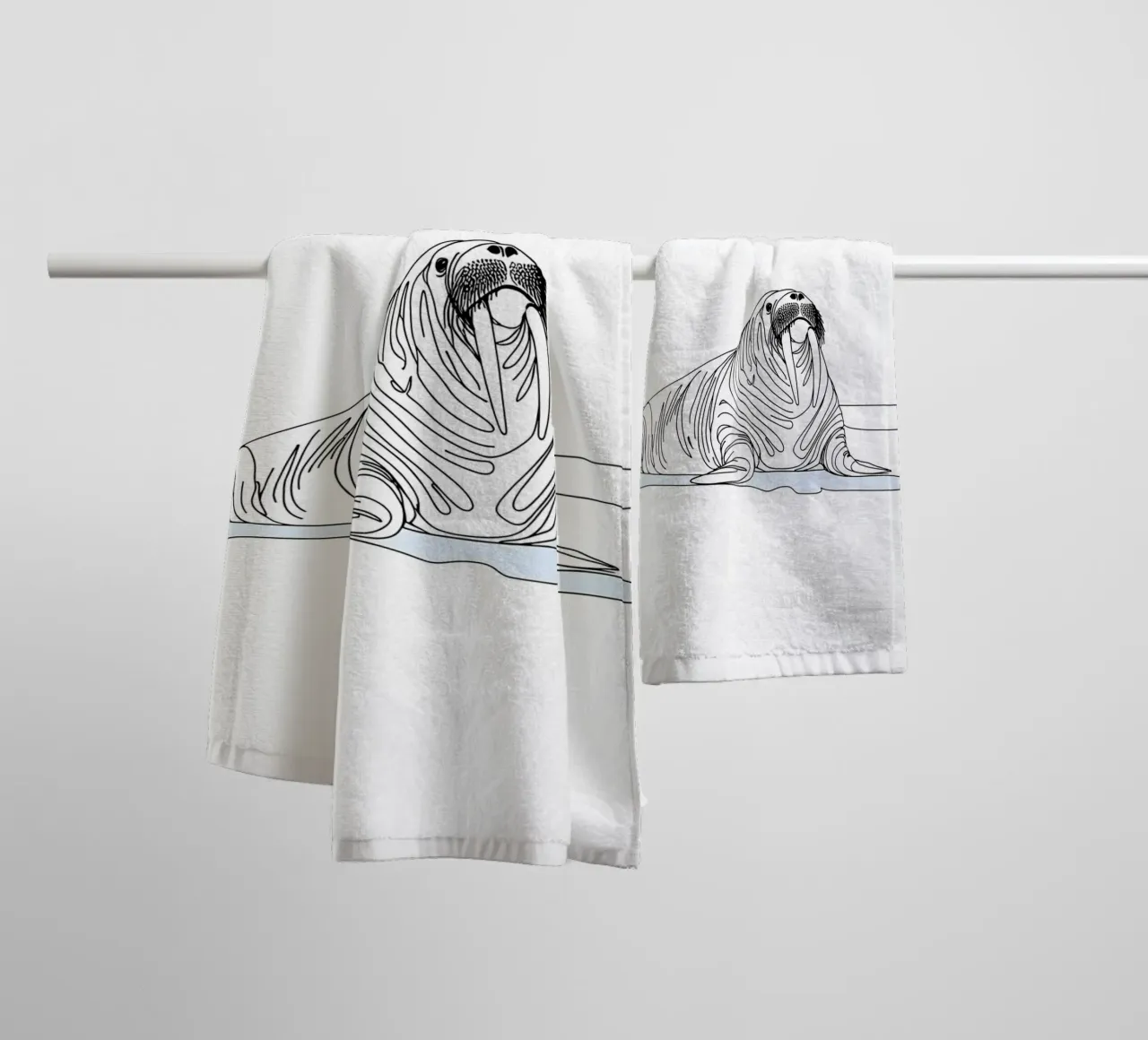 Walrus Minimalist Line Art Drawing towel by Viv Line Art