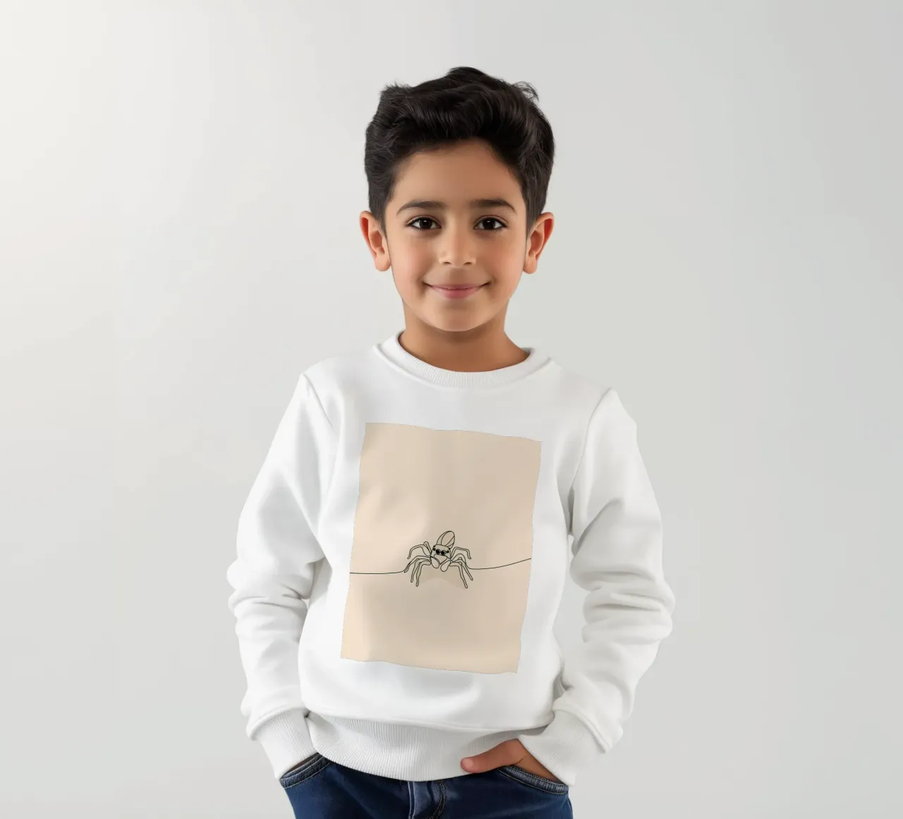 Disegno lineare minimalista di un ragno felpa bambino da Viv Line Art