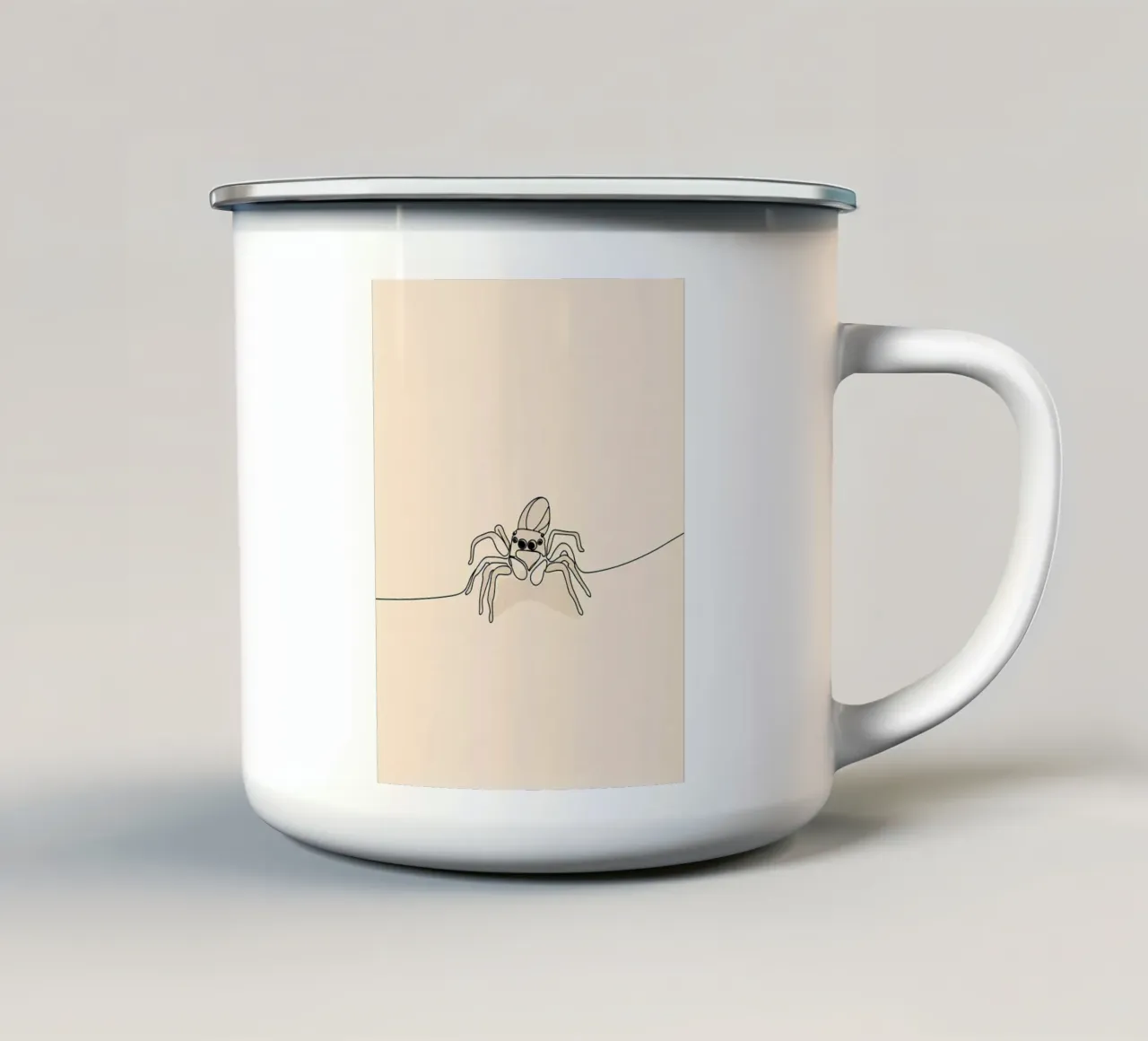 Disegno lineare minimalista di un ragno tazza in smalto da Viv Line Art