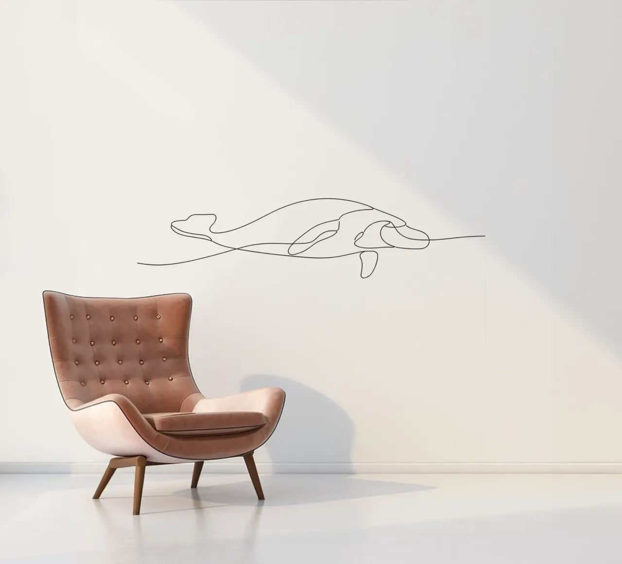 Whale in the Ocean Minimalist Line Art Drawing photo wallpaper by Viv Line Art