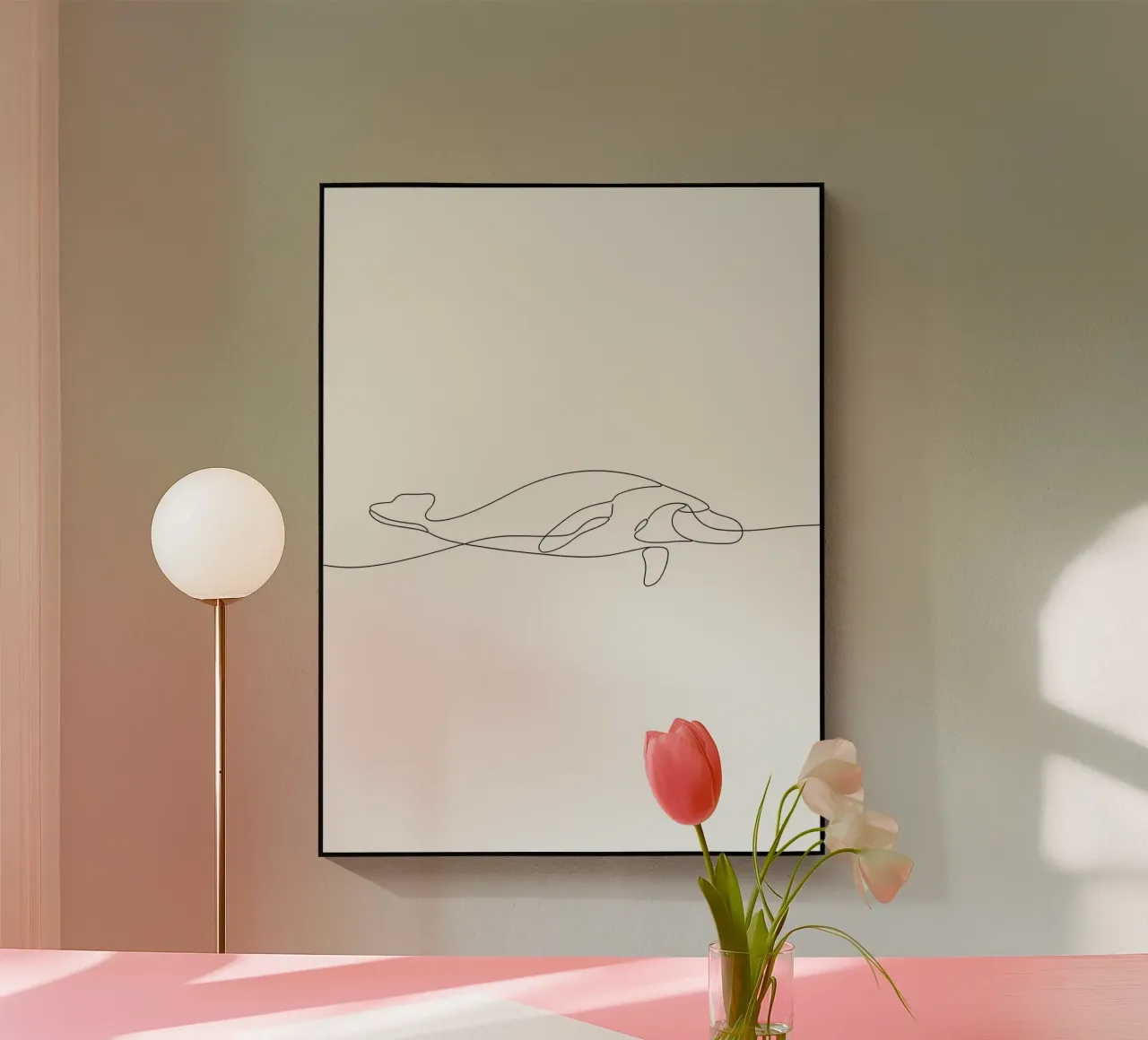 Wal im Ozean Minimalist Line Art Zeichnung Acryl-Glas von Viv Line Art