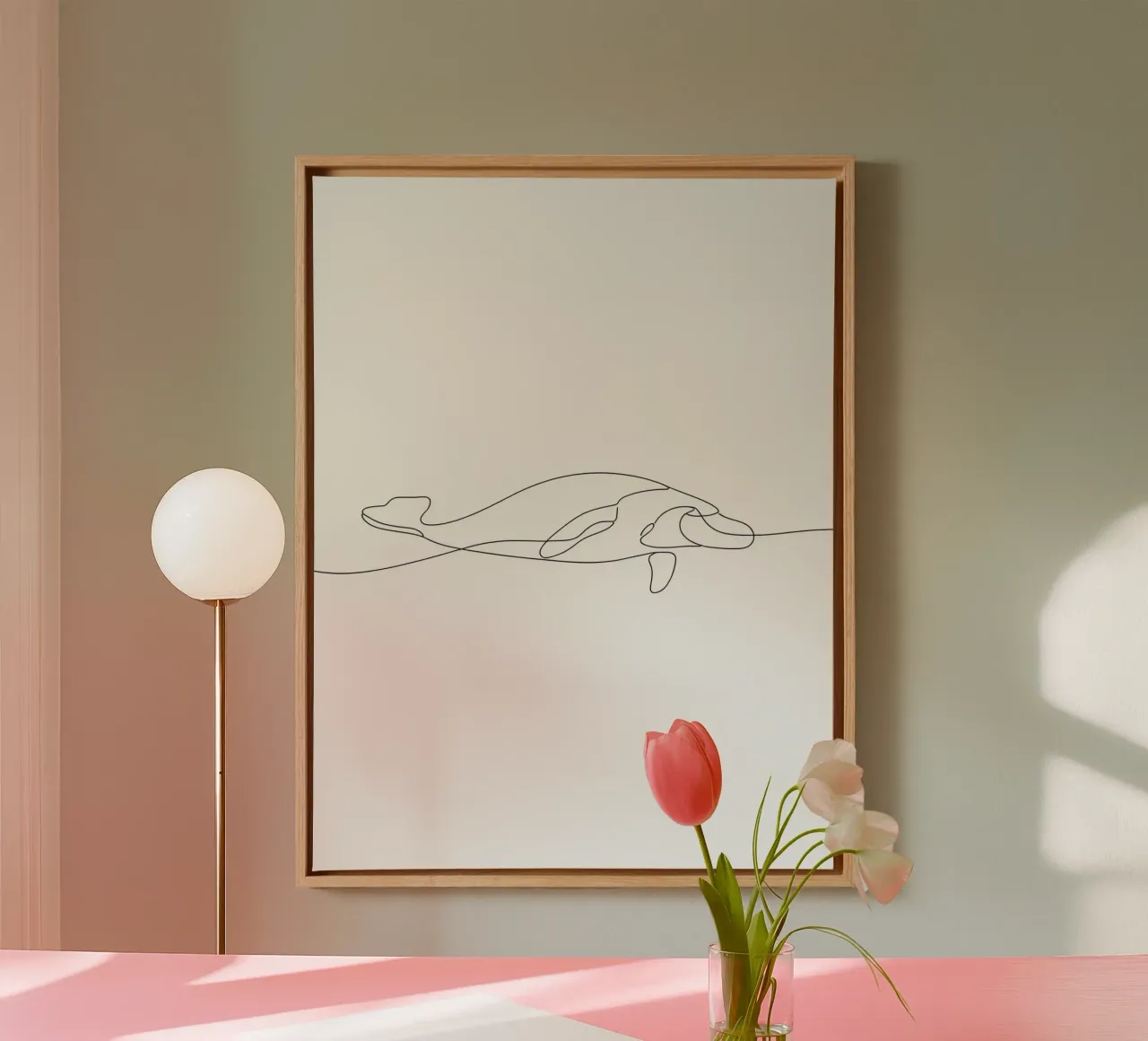 Whale in the Ocean Minimalist Line Art Drawing canvas by Viv Line Art
