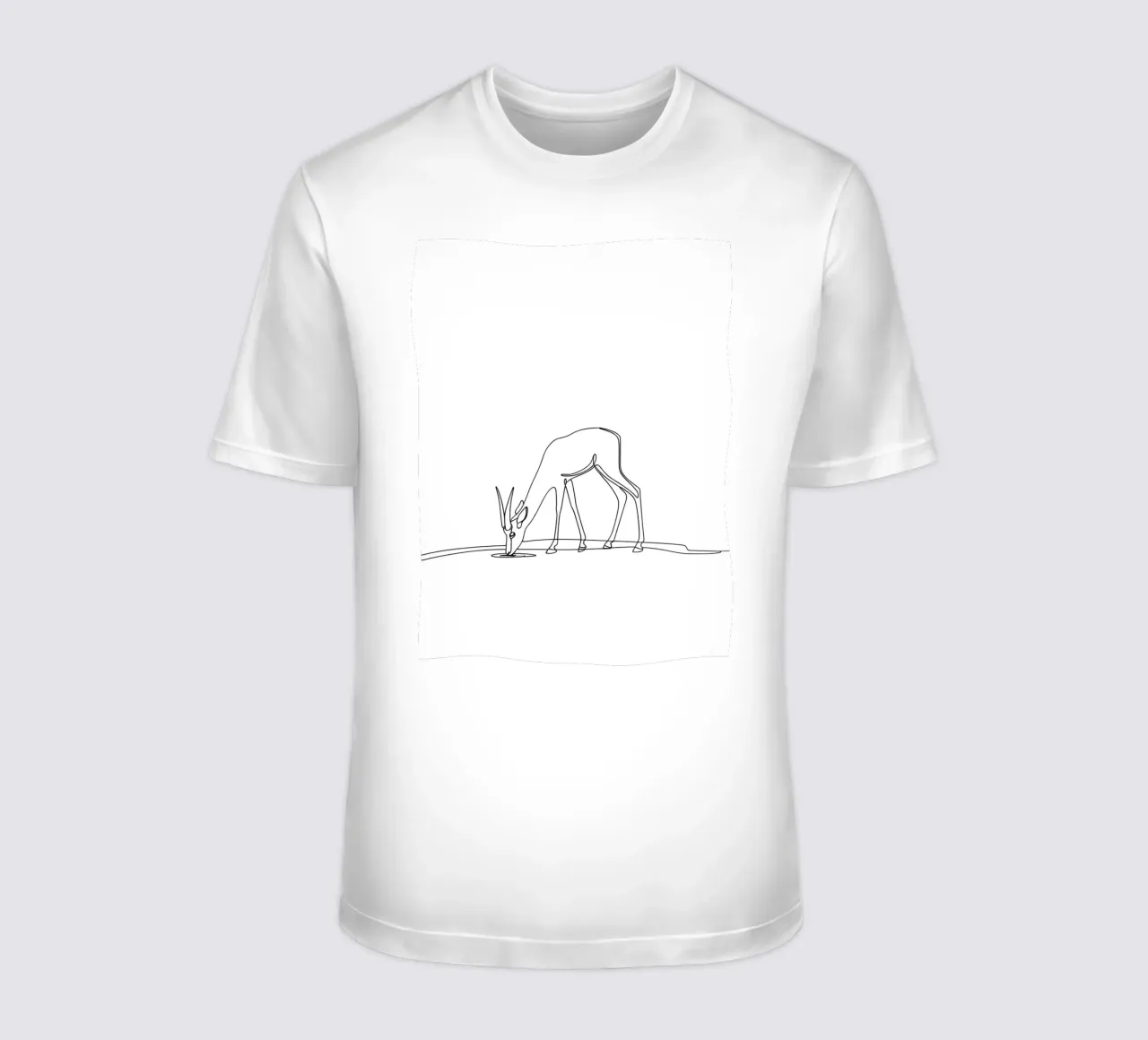 Antelope che beve acqua Disegno lineare minimalista t-shirt da Viv Line Art