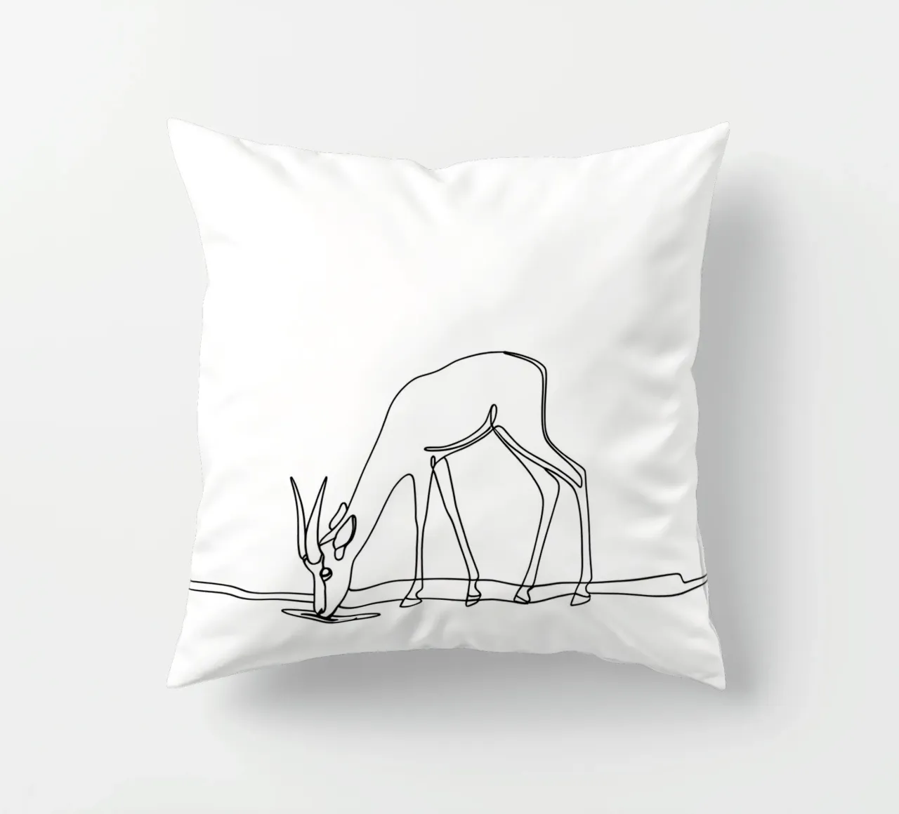 Antelope che beve acqua Disegno lineare minimalista cuscino da Viv Line Art