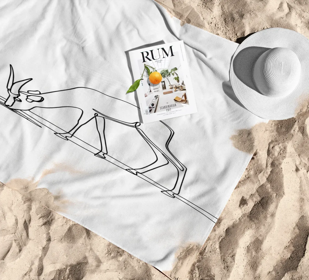 Antelope che beve acqua Disegno lineare minimalista telo mare da Viv Line Art