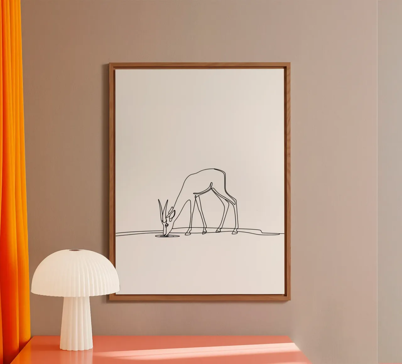 Antelope che beve acqua Disegno lineare minimalista alluminio dibond da Viv Line Art