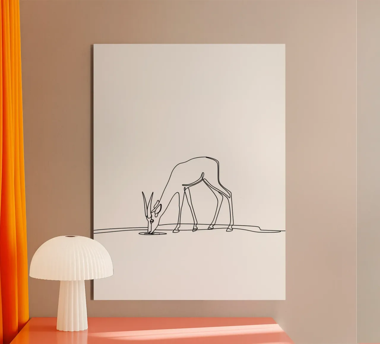 Antelope che beve acqua Disegno lineare minimalista alluminio dibond da Viv Line Art
