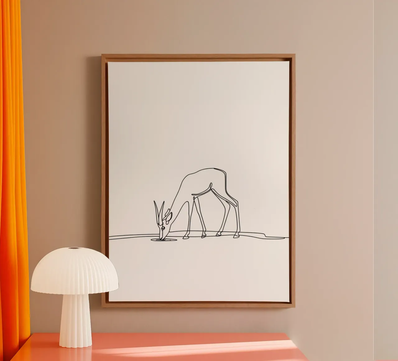 Antelope Drinking Water Minimalist Line Art Drawing canvas by Viv Line Art