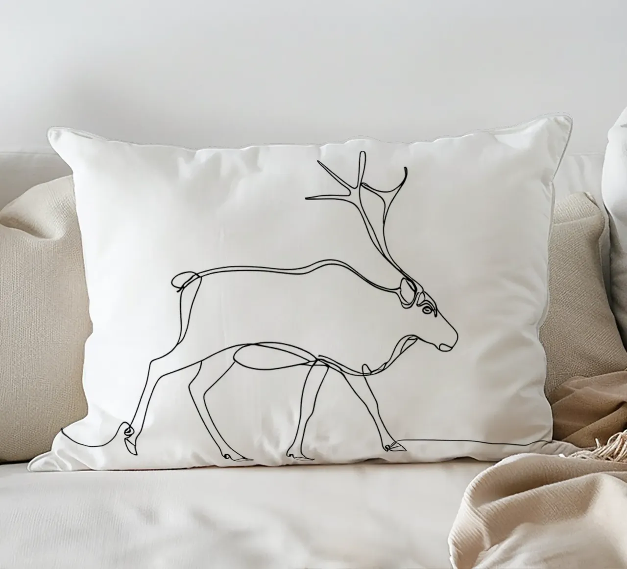 Deer Walking Minimalist Line Art Drawing decorative cushion by Viv Line Art
