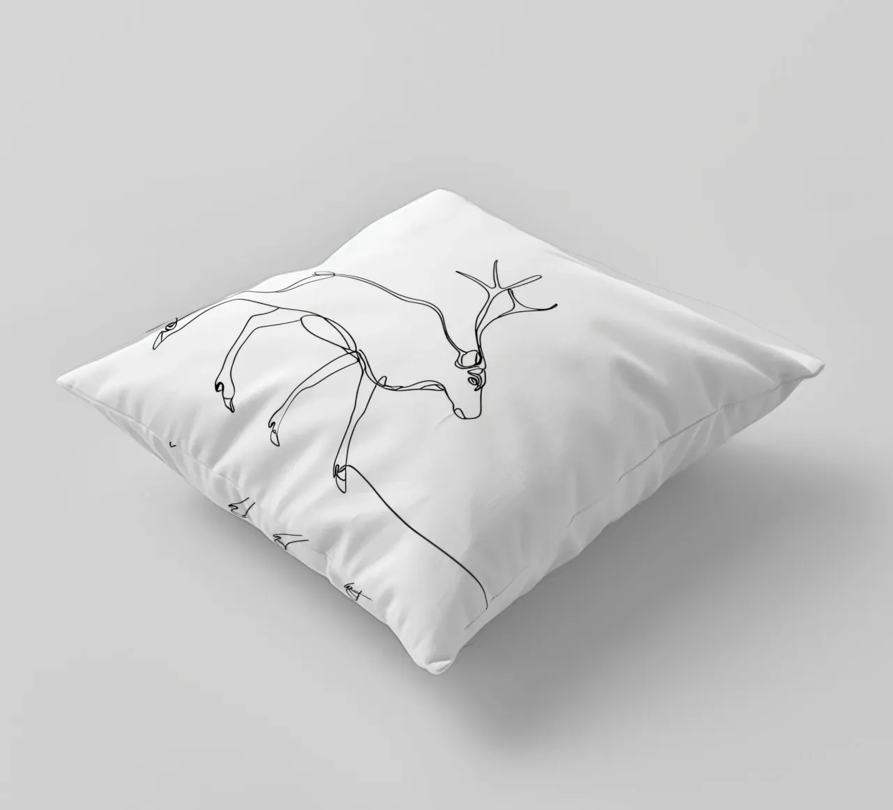 Deer Walking Minimalist Line Art Drawing decorative cushion by Viv Line Art