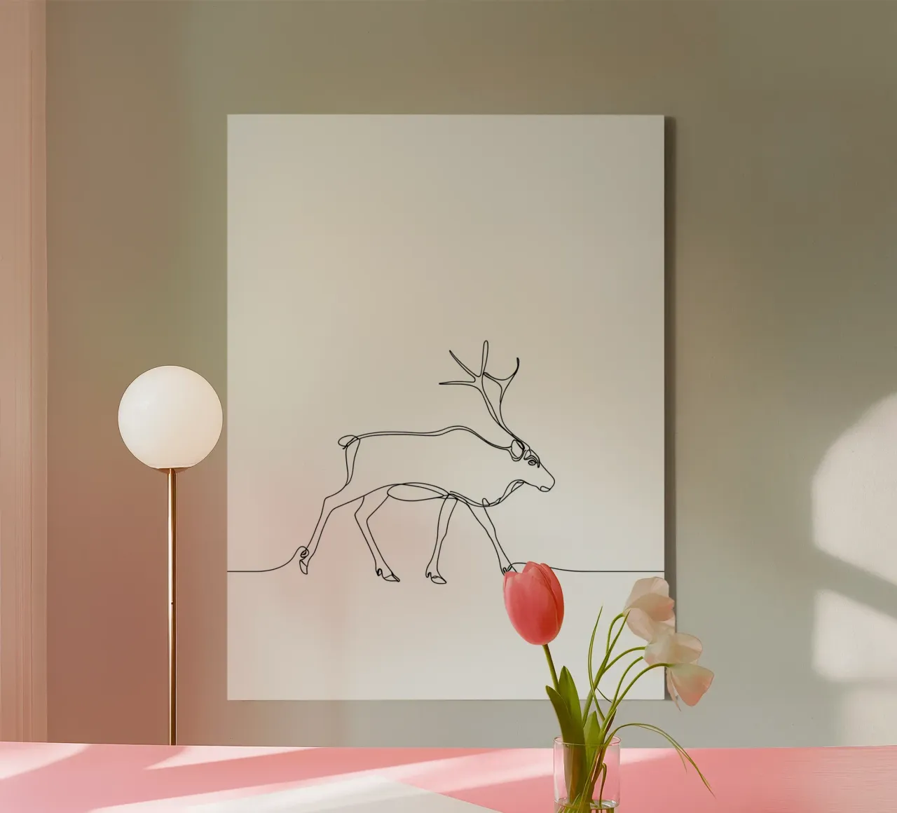 Deer Walking Minimalist Line Art Drawing canvas by Viv Line Art