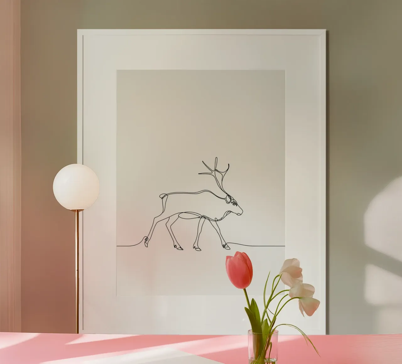 Cerf marchant Dessin au trait minimaliste poster avec cadre en plastique de Viv Line Art