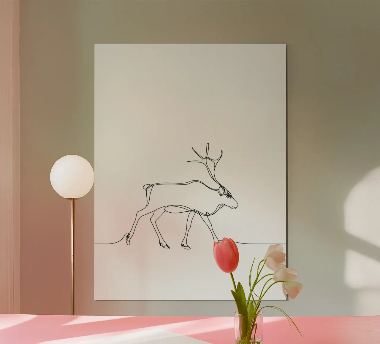 Cerf marchant Dessin au trait minimaliste poster avec cadre en plastique de Viv Line Art