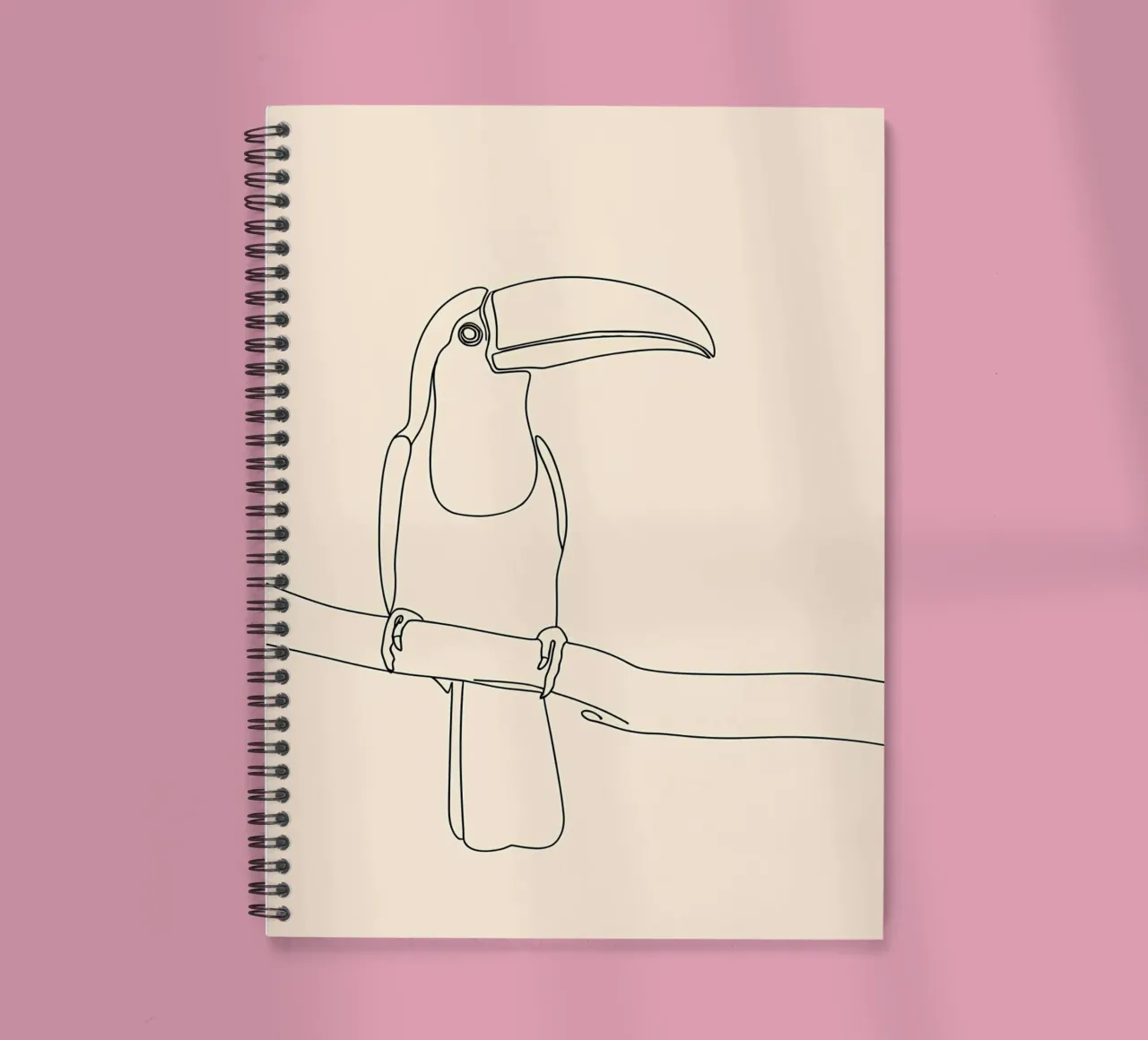 Toucan on the Branch Minimalist Line Art Drawing spiral notebook by Viv Line Art