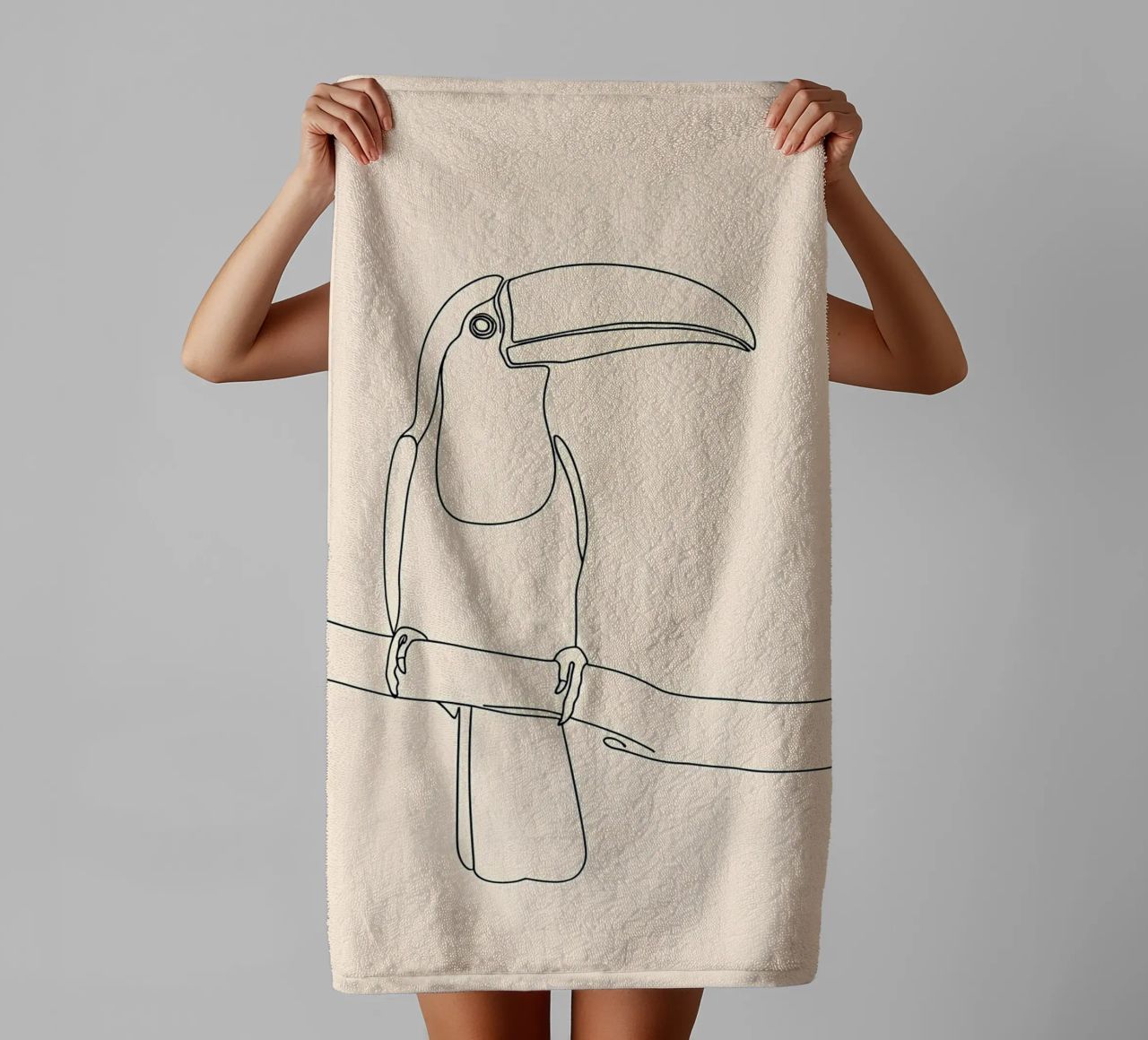 Toucan on the Branch Minimalist Line Art Drawing towel by Viv Line Art
