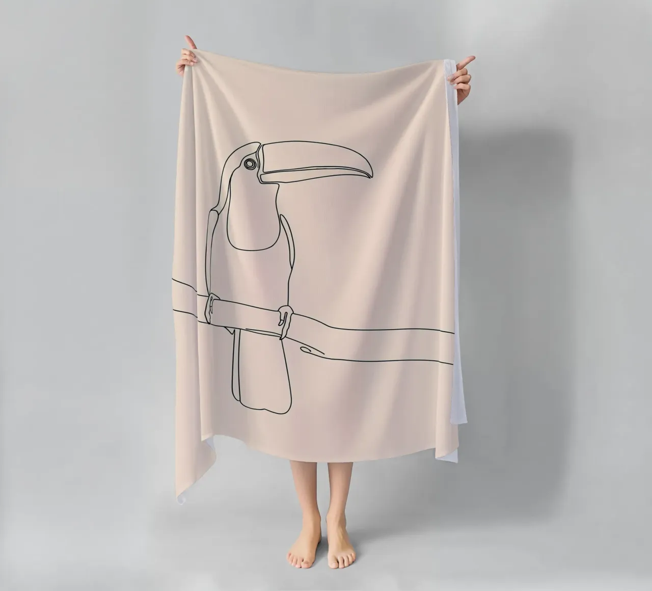 Toucan on the Branch Minimalist Line Art Drawing beach towel by Viv Line Art
