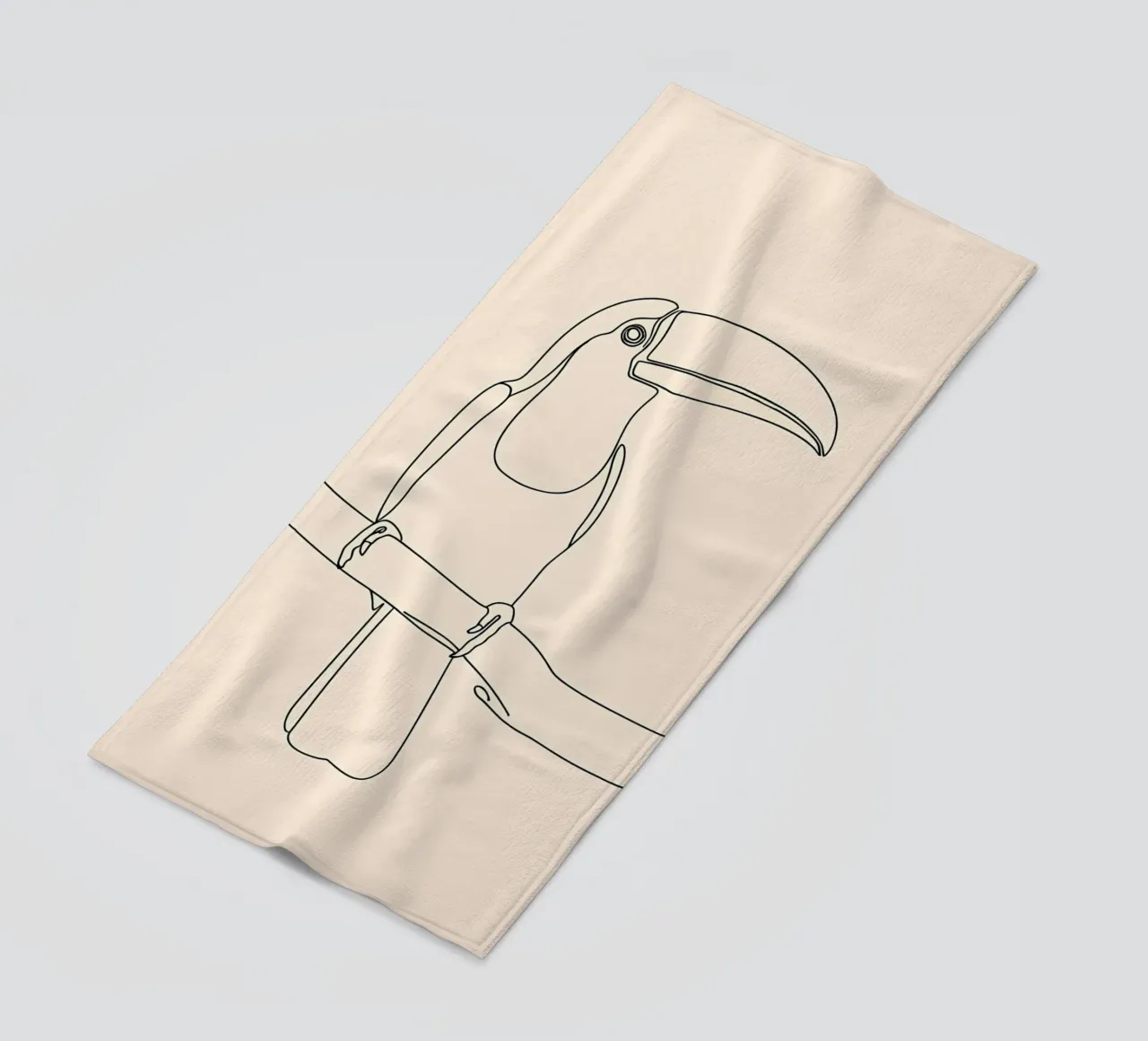 Toucan on the Branch Minimalist Line Art Drawing beach towel by Viv Line Art