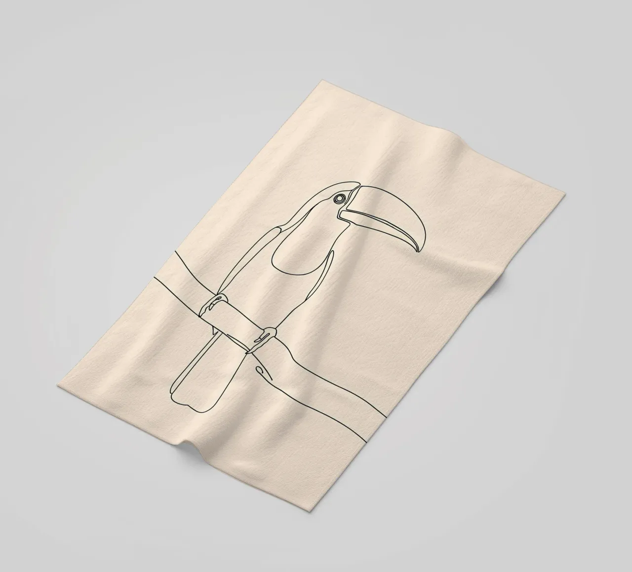 Toucan on the Branch Minimalist Line Art Drawing beach towel by Viv Line Art