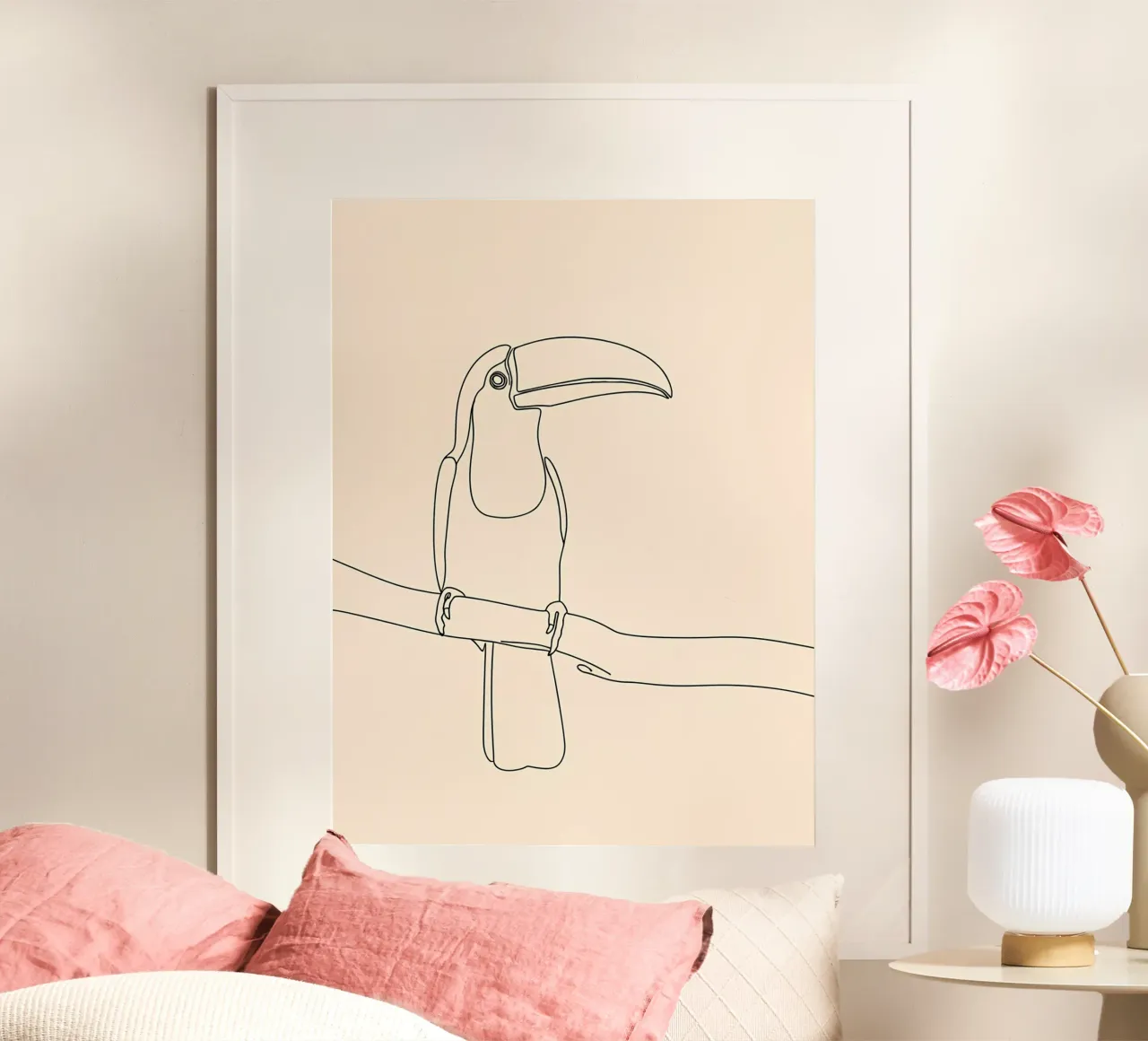 Toucan sur une branche Dessin au trait minimaliste poster de Viv Line Art