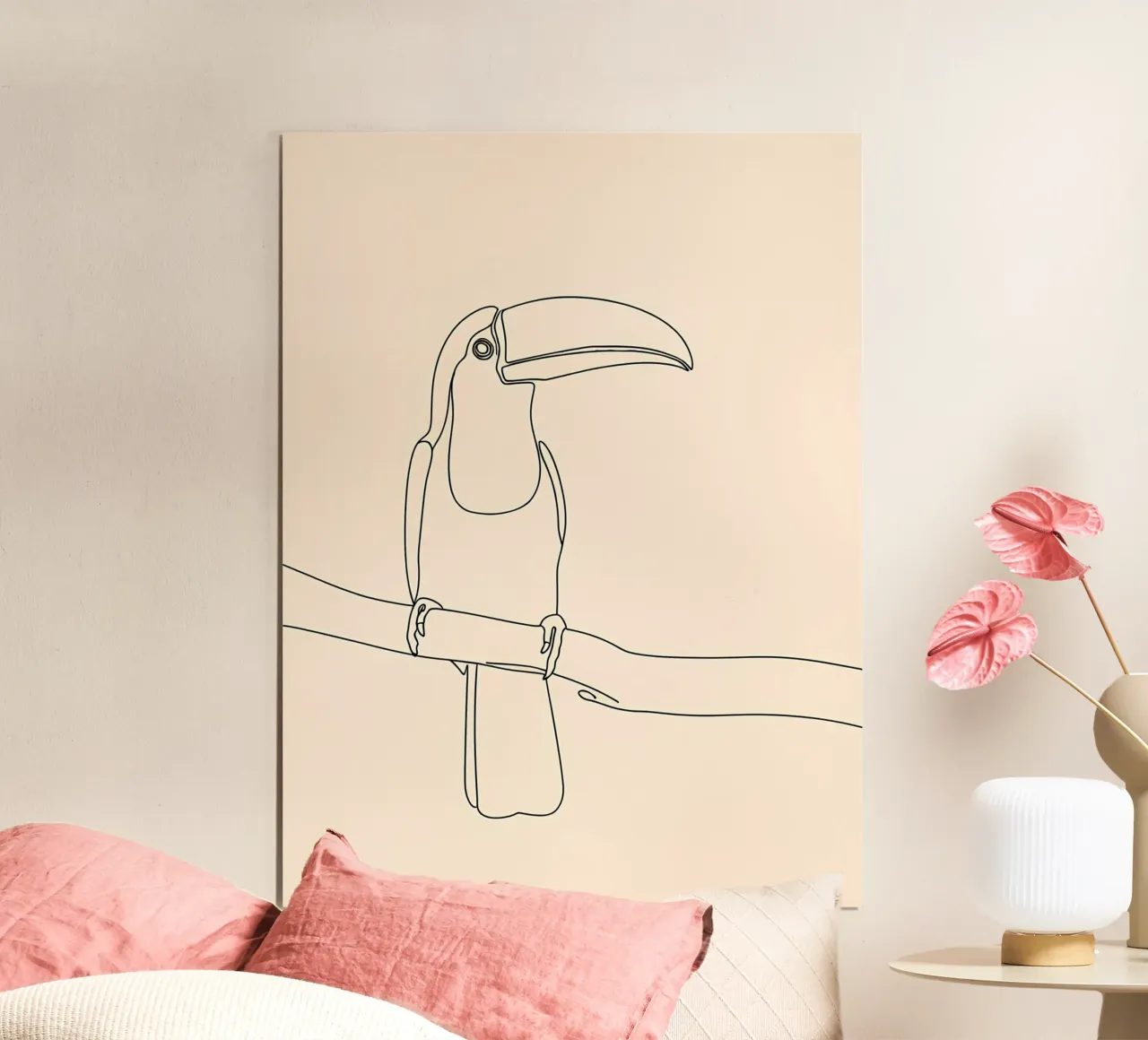 Toucan sur une branche Dessin au trait minimaliste poster de Viv Line Art