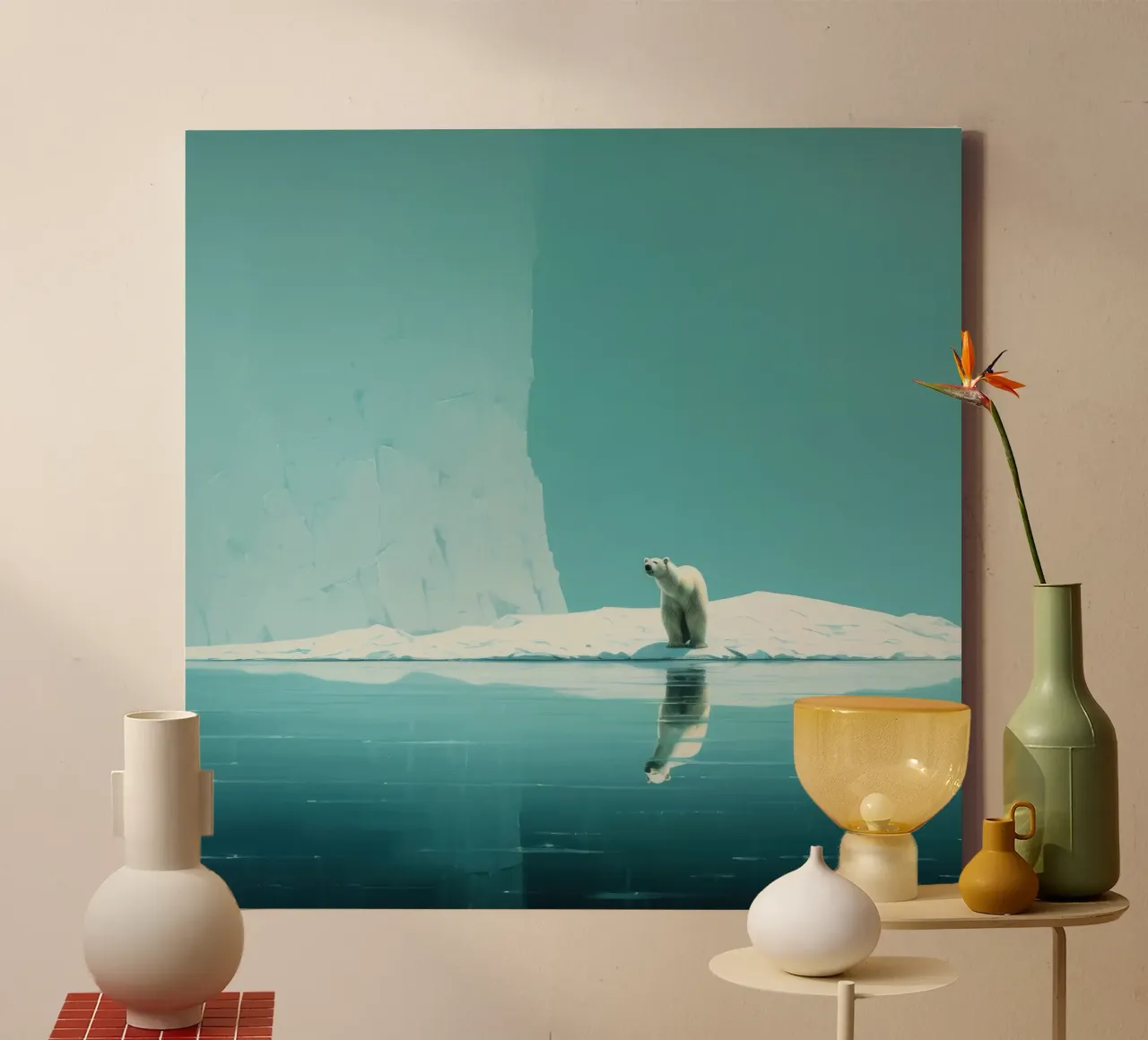 Orso polare minimale 4 tela con Cornice a cassetta da Minimal Animal Art