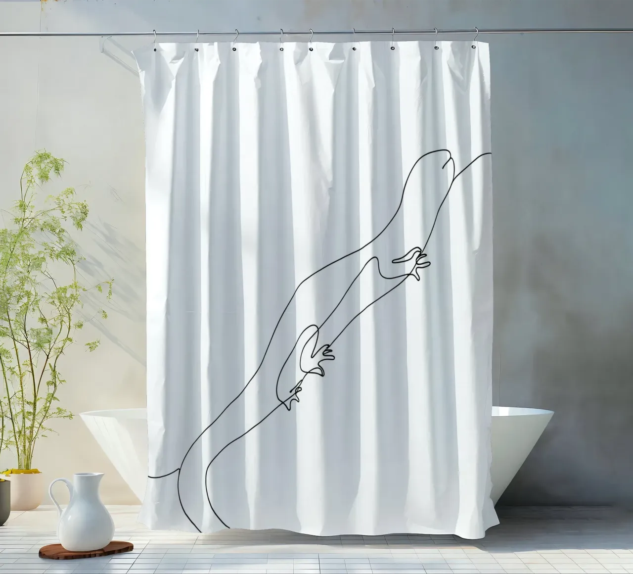 Gecko Minimalist Line Art Drawing shower curtain by Viv Line Art