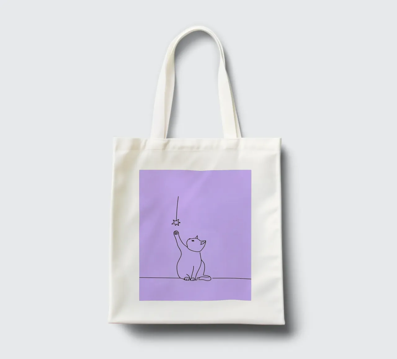 Cat Reaching Star Minimalist Line Art Drawing tote bag by Viv Line Art