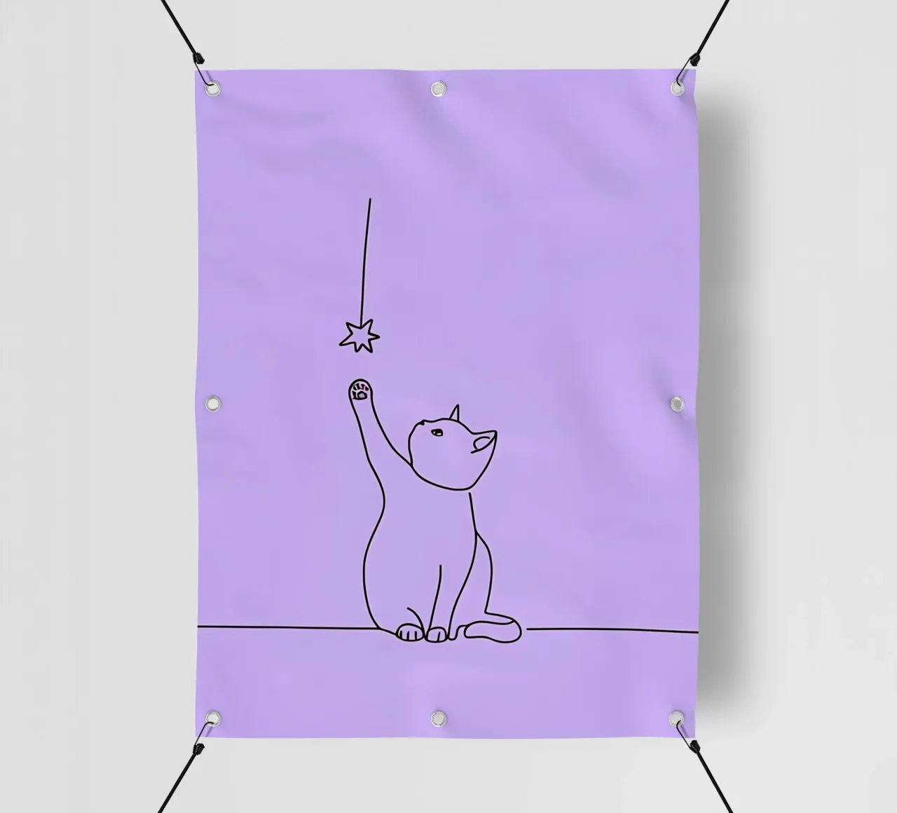Chat atteignant l'étoile Dessin au trait minimaliste bâche pvc de Viv Line Art