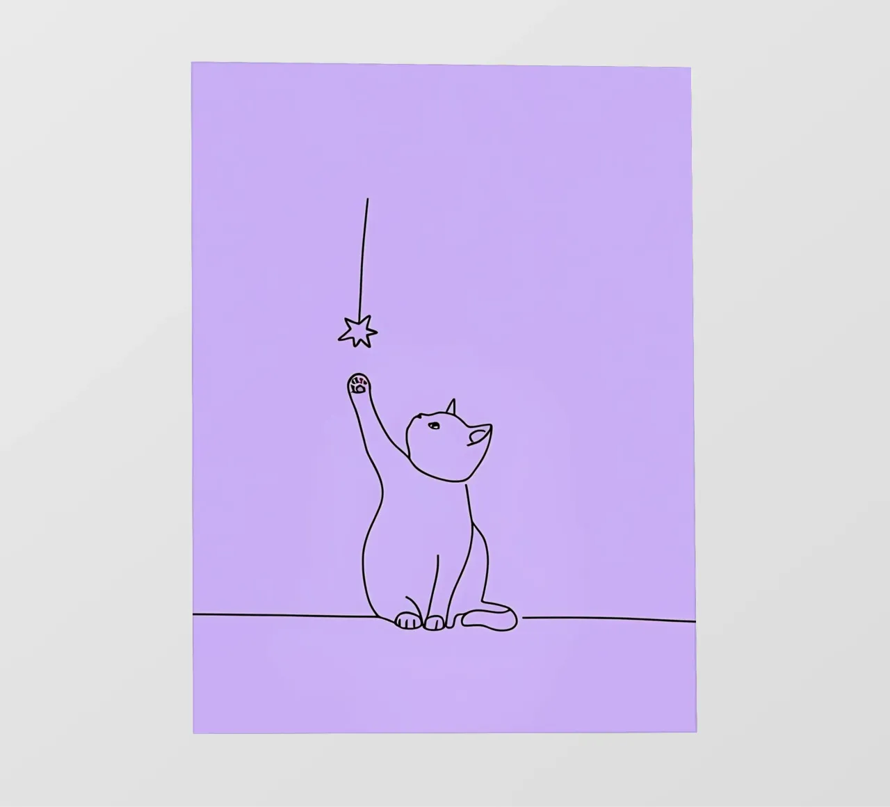 Chat atteignant l'étoile Dessin au trait minimaliste bâche pvc de Viv Line Art