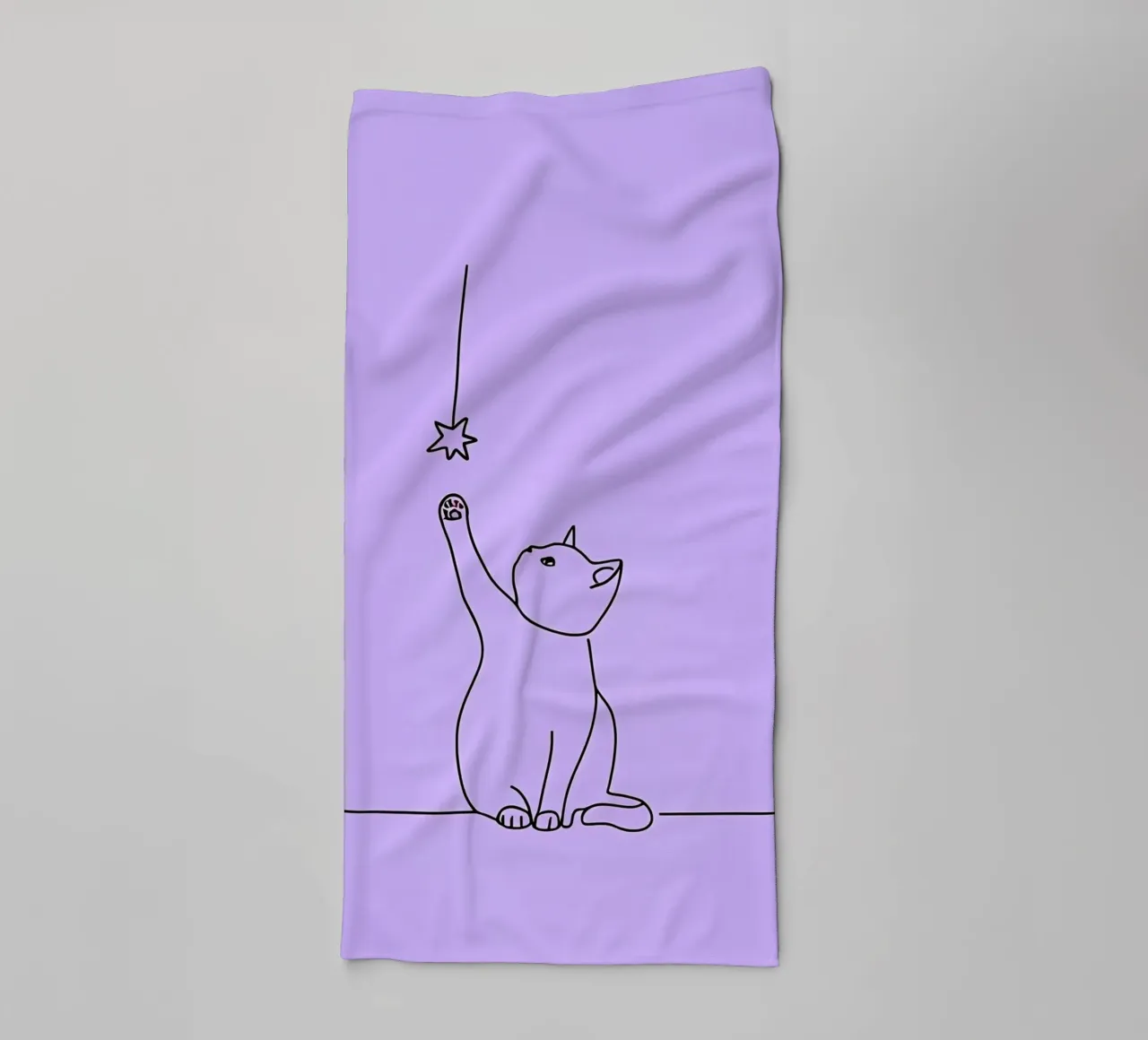 Chat atteignant l'étoile Dessin au trait minimaliste serviette de bain de Viv Line Art