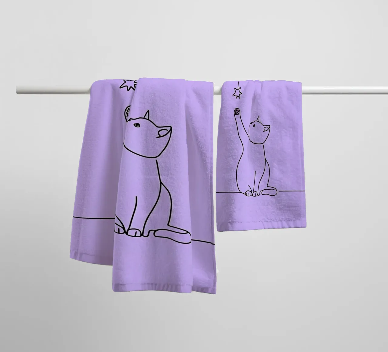 Chat atteignant l'étoile Dessin au trait minimaliste serviette de bain de Viv Line Art