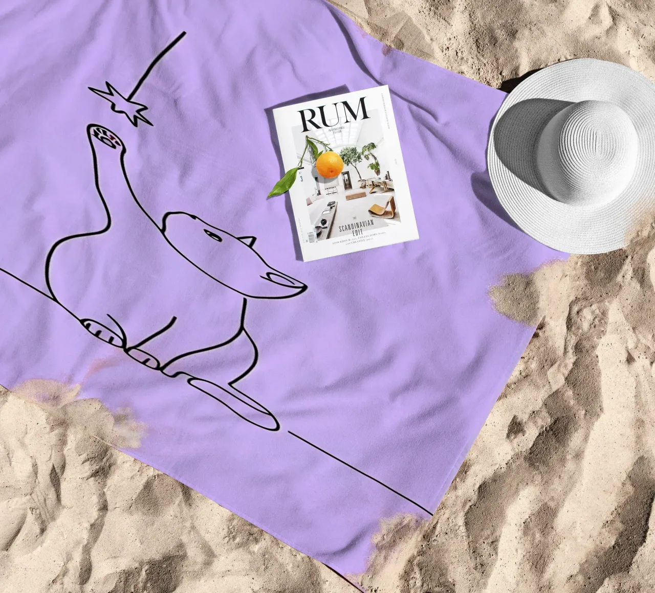 Chat atteignant l'étoile Dessin au trait minimaliste serviette de plage de Viv Line Art