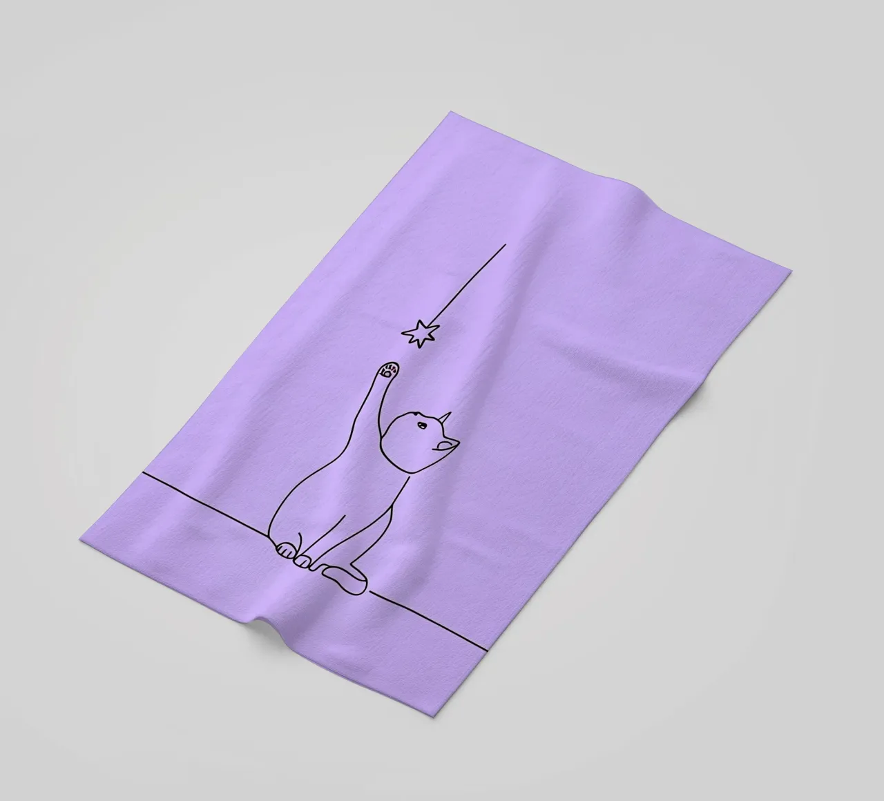 Chat atteignant l'étoile Dessin au trait minimaliste serviette de plage de Viv Line Art