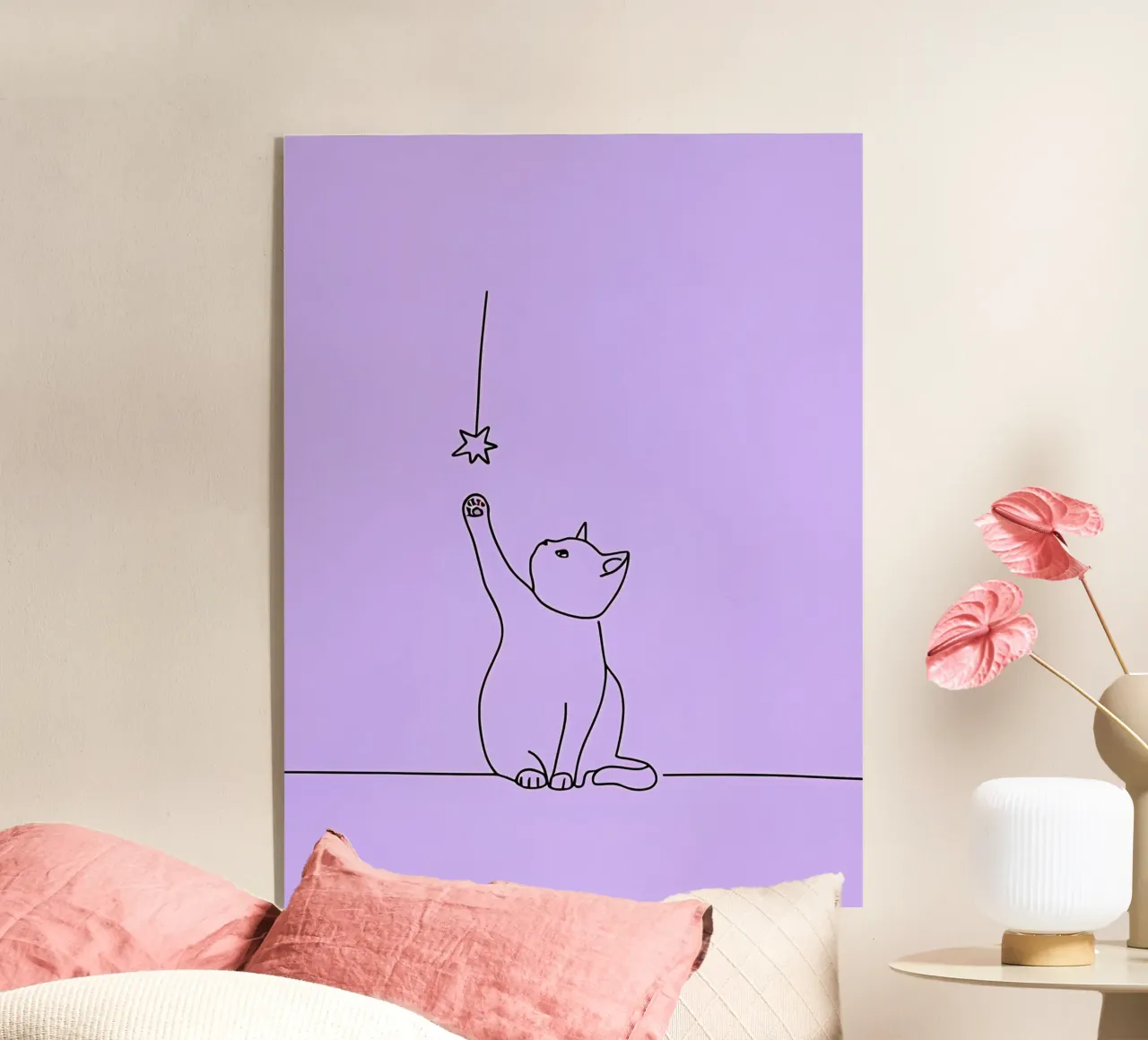 Chat atteignant l'étoile Dessin au trait minimaliste plexiglas de Viv Line Art