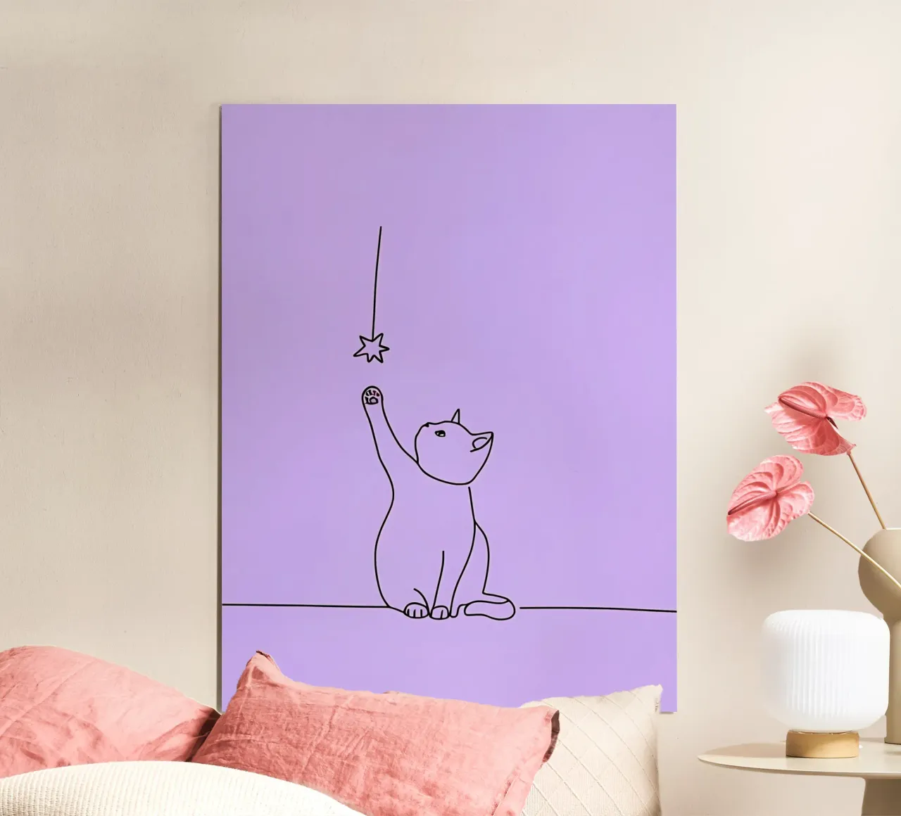 Chat atteignant l'étoile Dessin au trait minimaliste hahnemühle de Viv Line Art