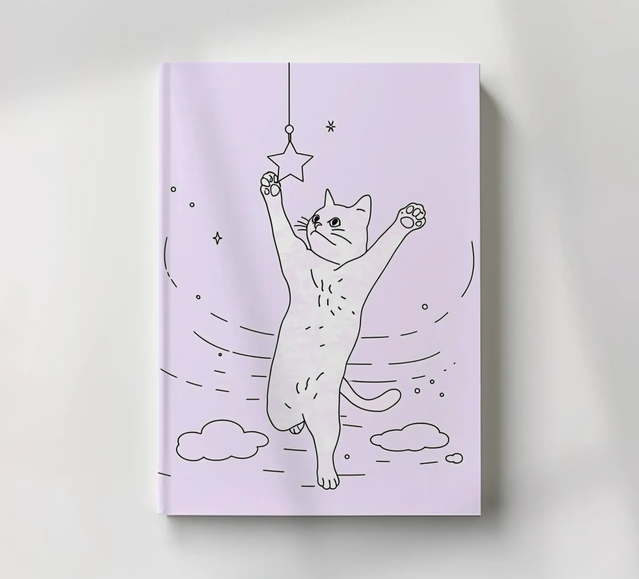 Cat in the Dreamland Minimalist Line Art Drawing notebook by Viv Line Art