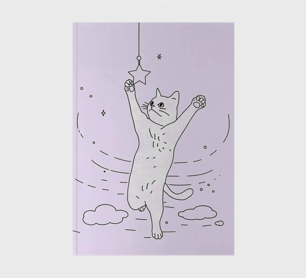 Cat in the Dreamland Minimalist Line Art Drawing notebook by Viv Line Art