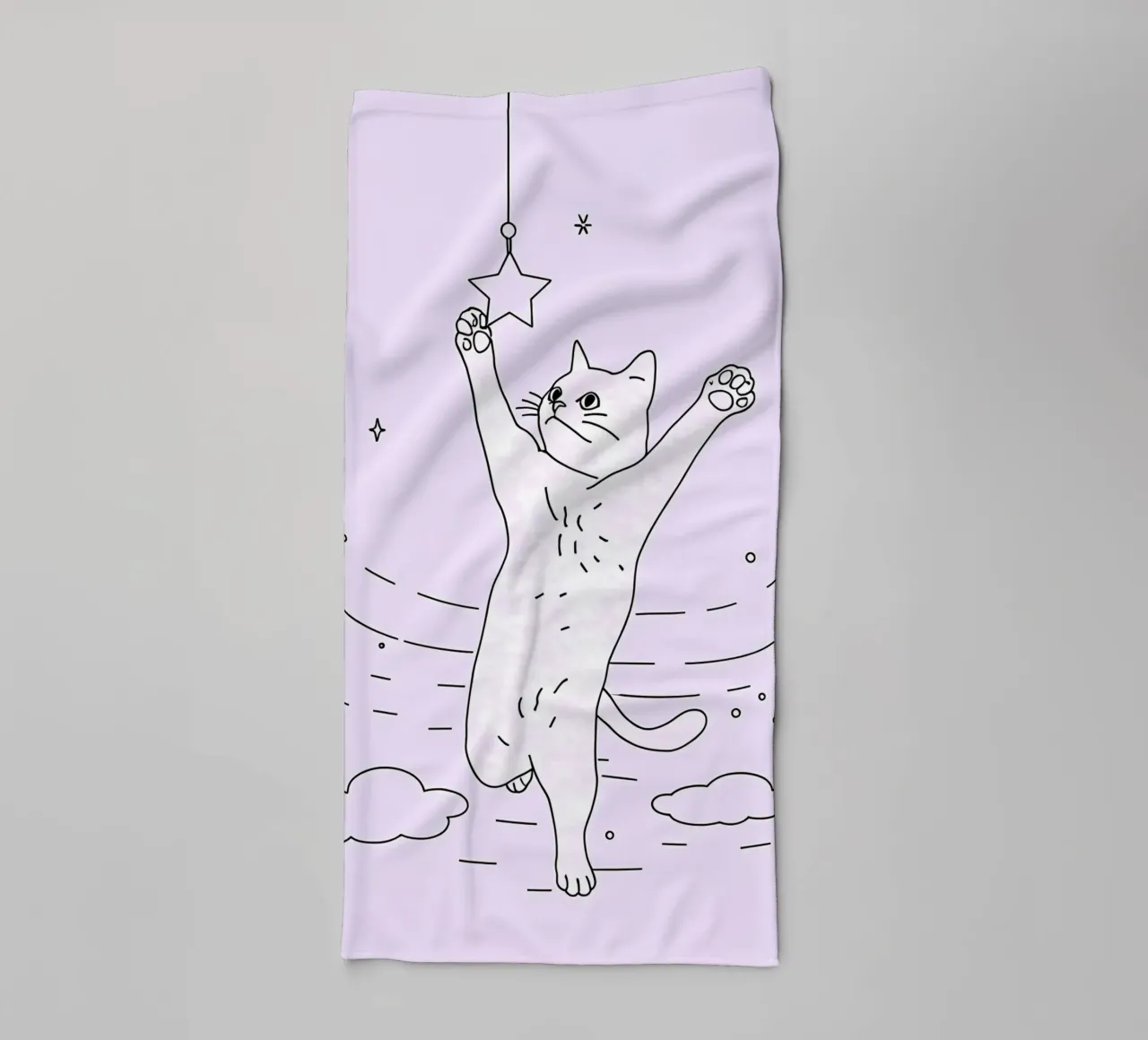 Cat in the Dreamland Minimalist Line Art Drawing towel by Viv Line Art