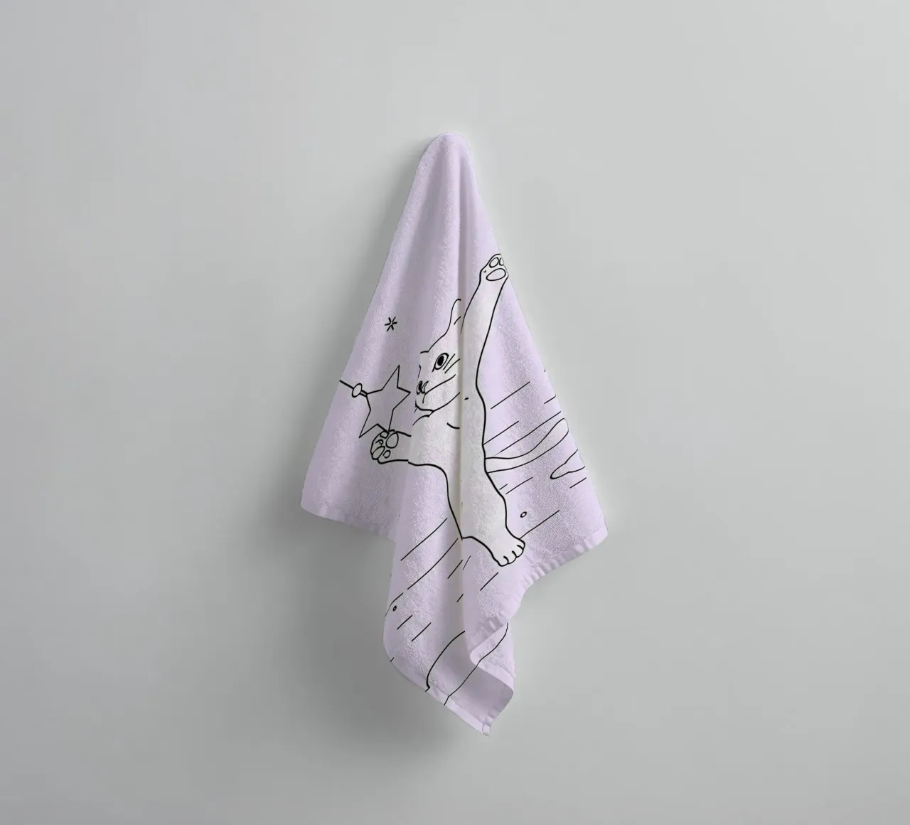 Cat in the Dreamland Minimalist Line Art Drawing towel by Viv Line Art