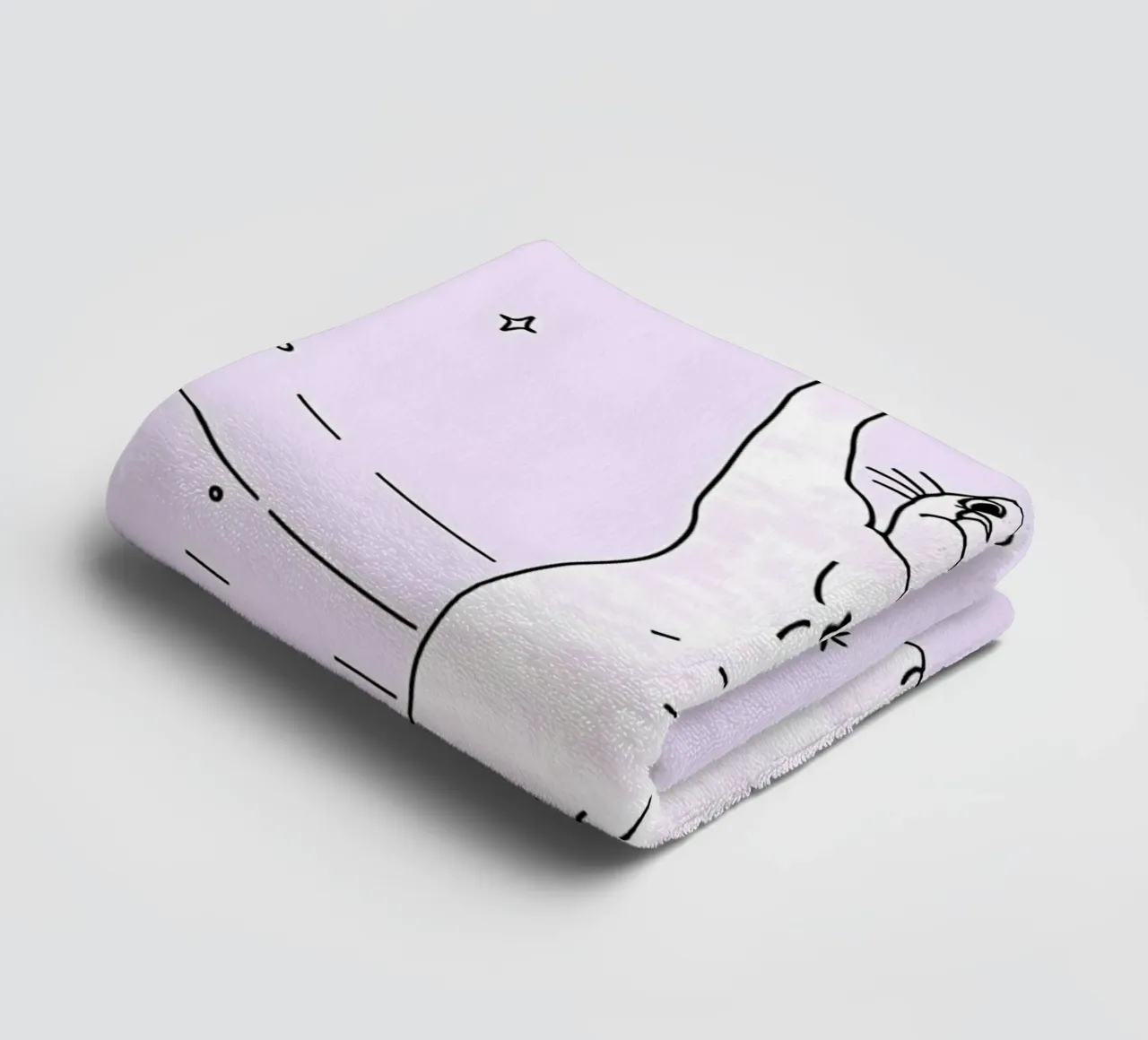 Cat in the Dreamland Minimalist Line Art Drawing towel by Viv Line Art