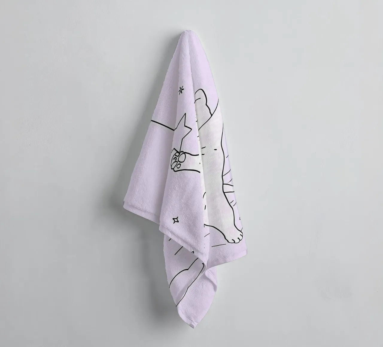 Cat in the Dreamland Minimalist Line Art Drawing towel by Viv Line Art