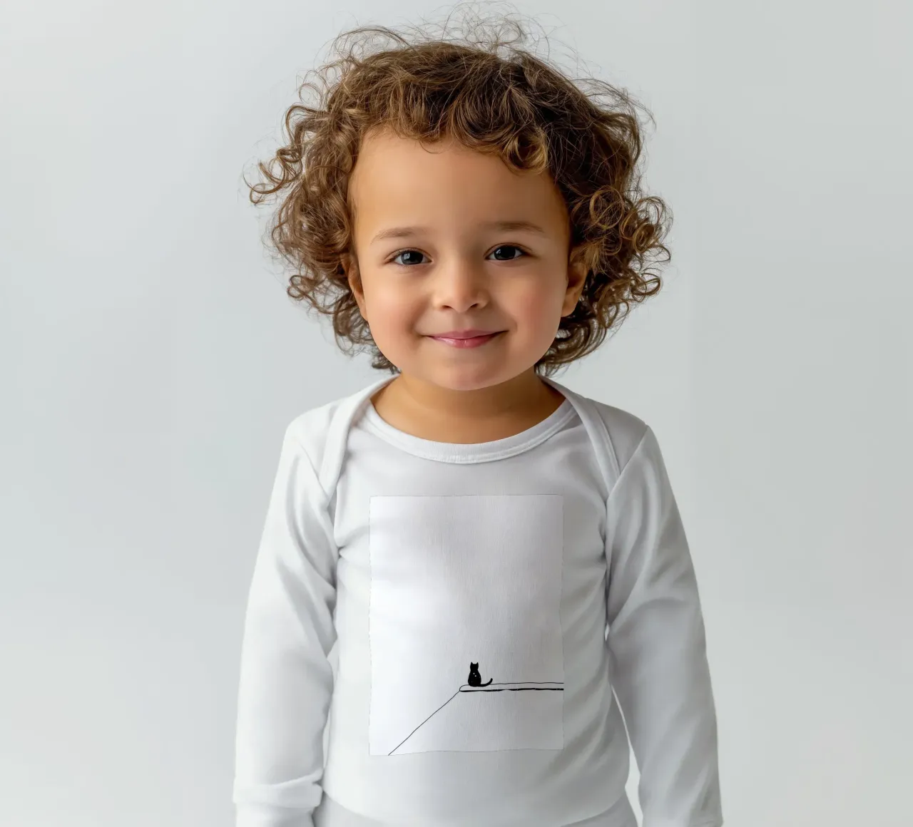 Cat Sitting on the Edge Minimalist Line Art Drawing long-sleeve baby romper by Viv Line Art