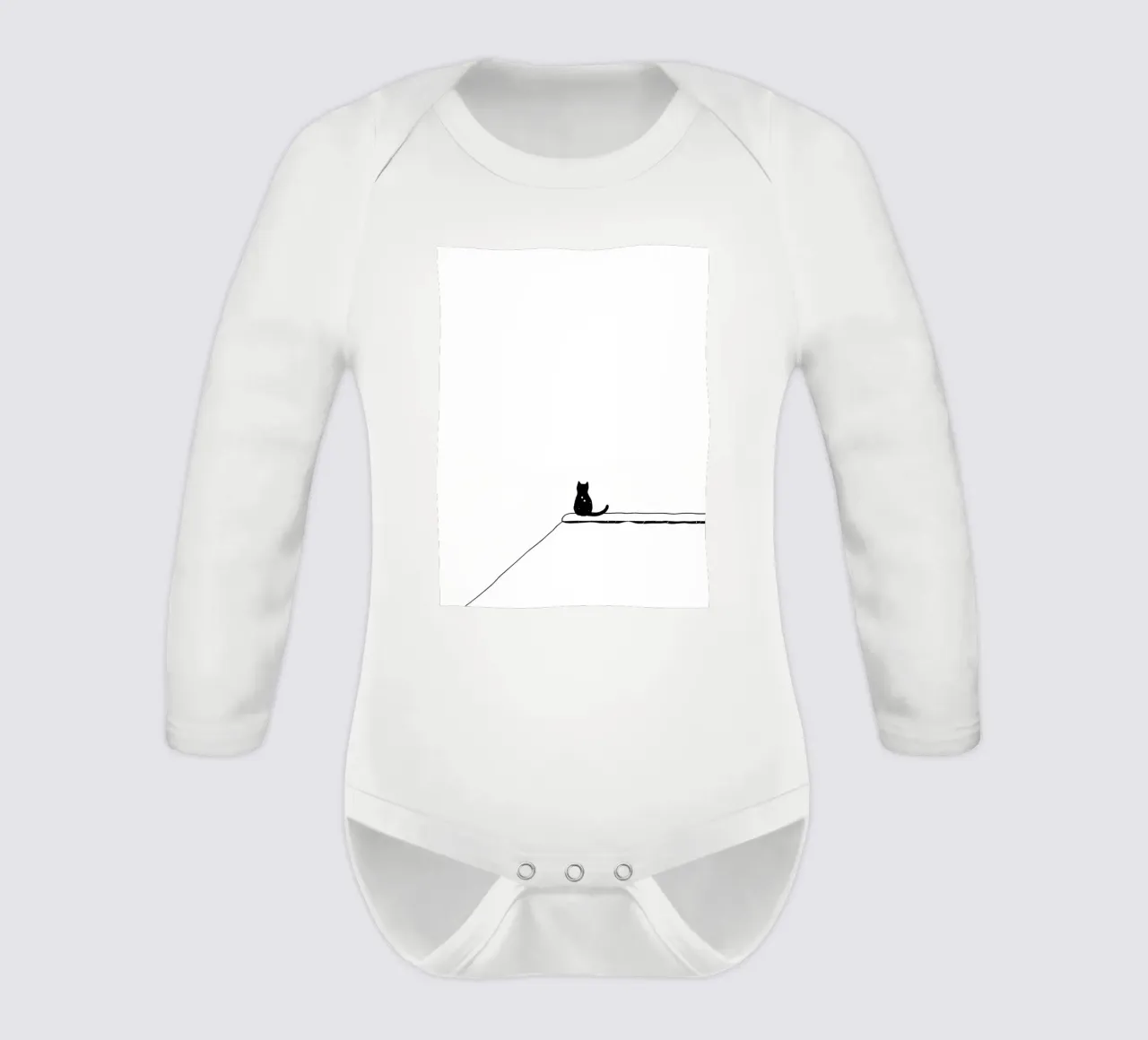 Cat Sitting on the Edge Minimalist Line Art Drawing long-sleeve baby romper by Viv Line Art