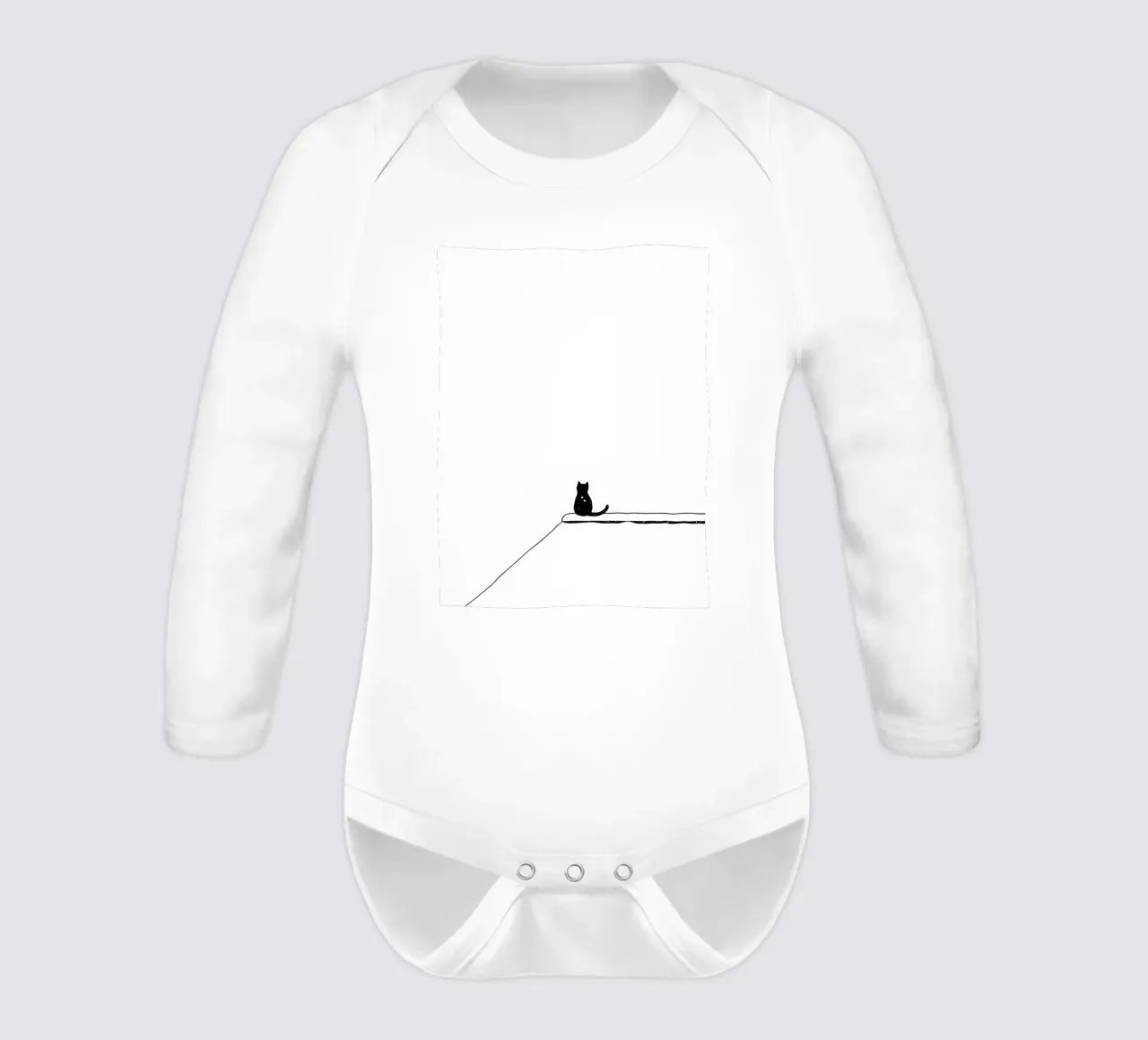 Cat Sitting on the Edge Minimalist Line Art Drawing long-sleeve baby romper by Viv Line Art