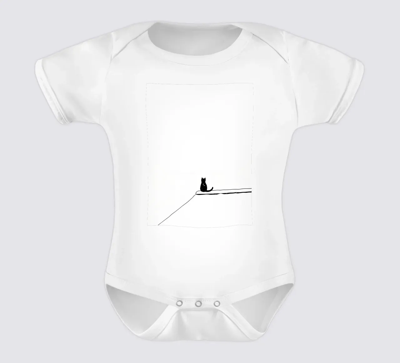 Katze sitzt auf dem Rand Minimalist Line Art Zeichnung Kurzarm Babybody von Viv Line Art