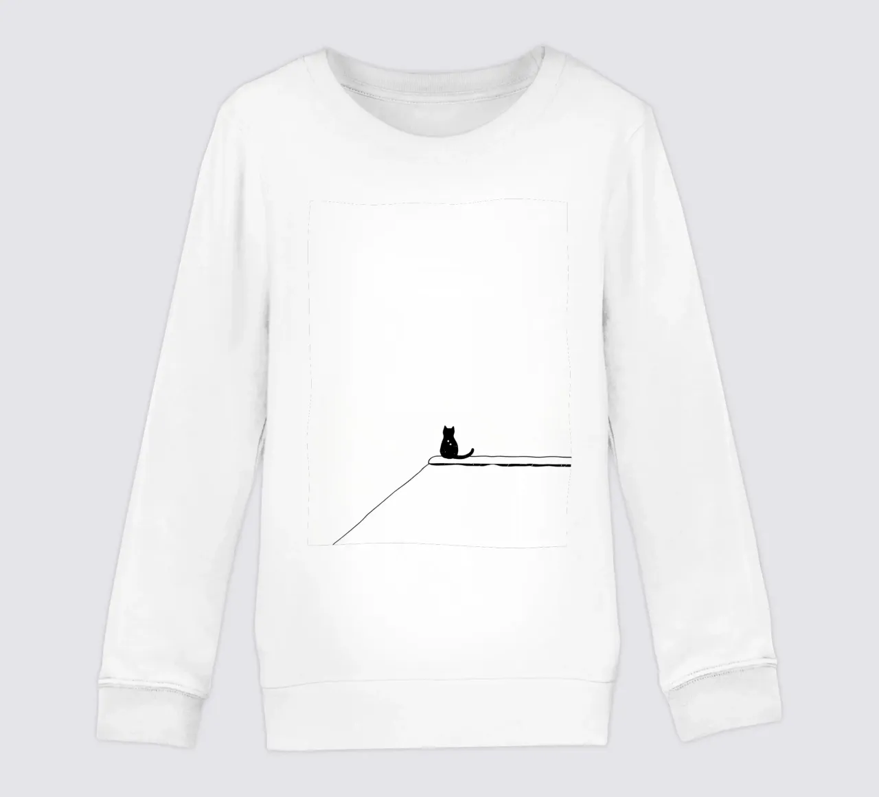 Cat Sitting on the Edge Minimalist Line Art Drawing kids sweatshirt by Viv Line Art