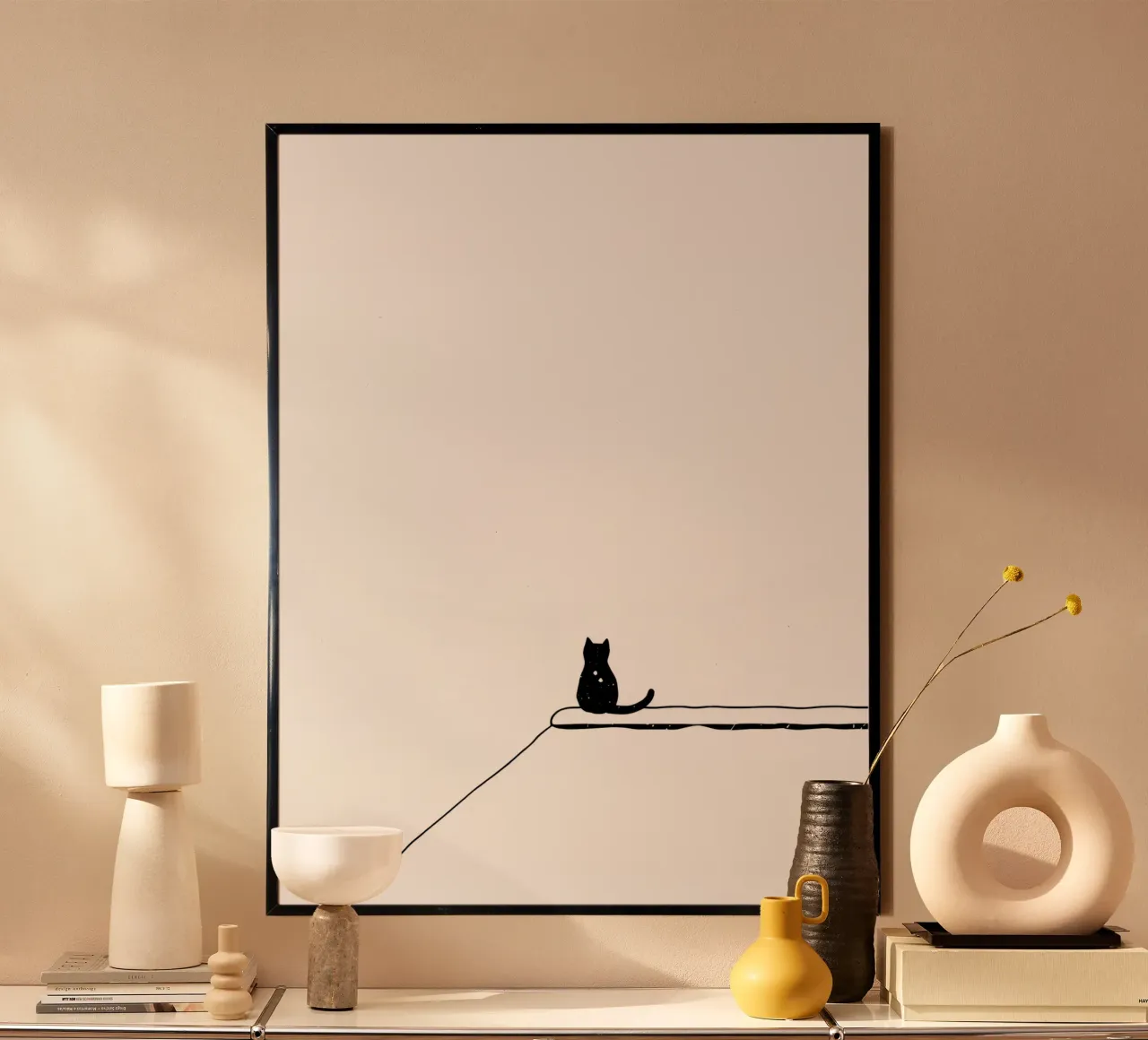 Cat Sitting on the Edge Minimalist Line Art Drawing hahnemühle by Viv Line Art