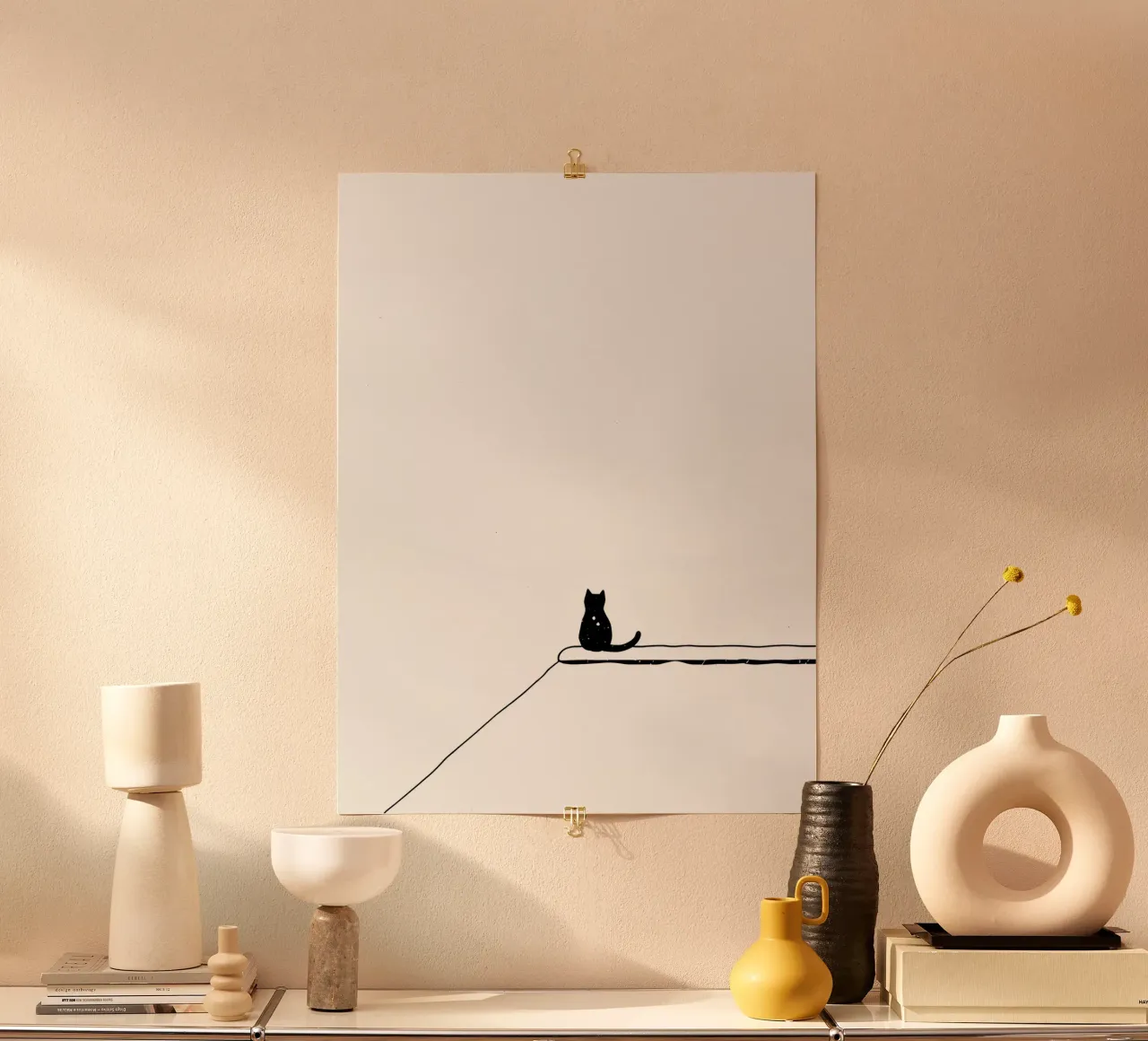 Cat Sitting on the Edge Minimalist Line Art Drawing hahnemühle by Viv Line Art