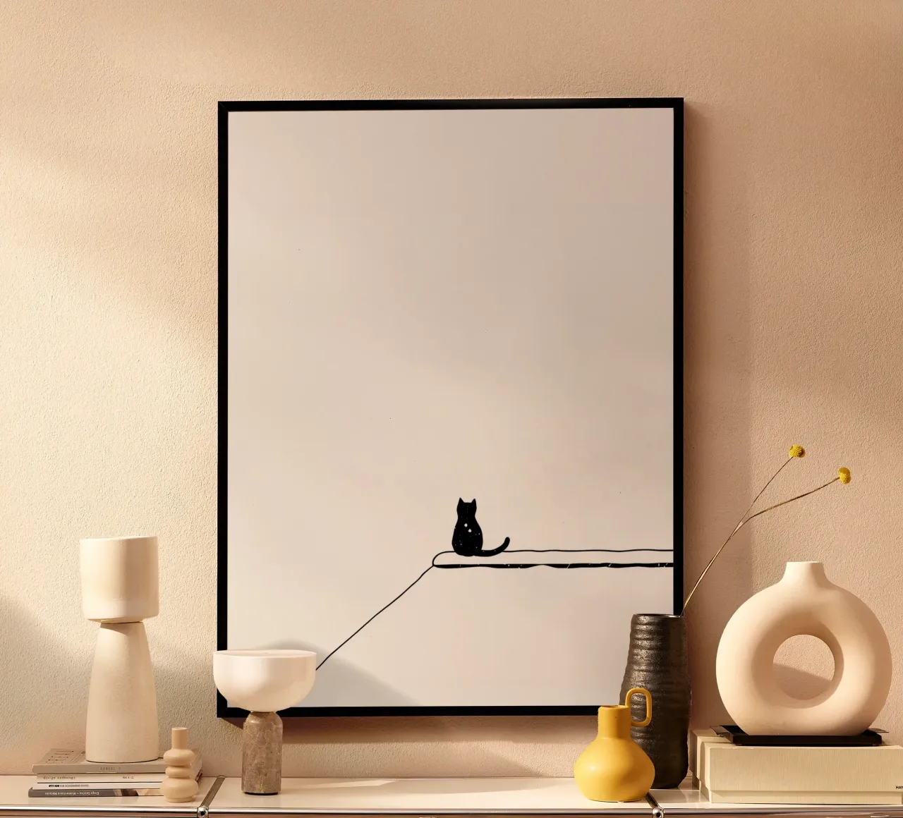 Cat Sitting on the Edge Minimalist Line Art Drawing poster by Viv Line Art